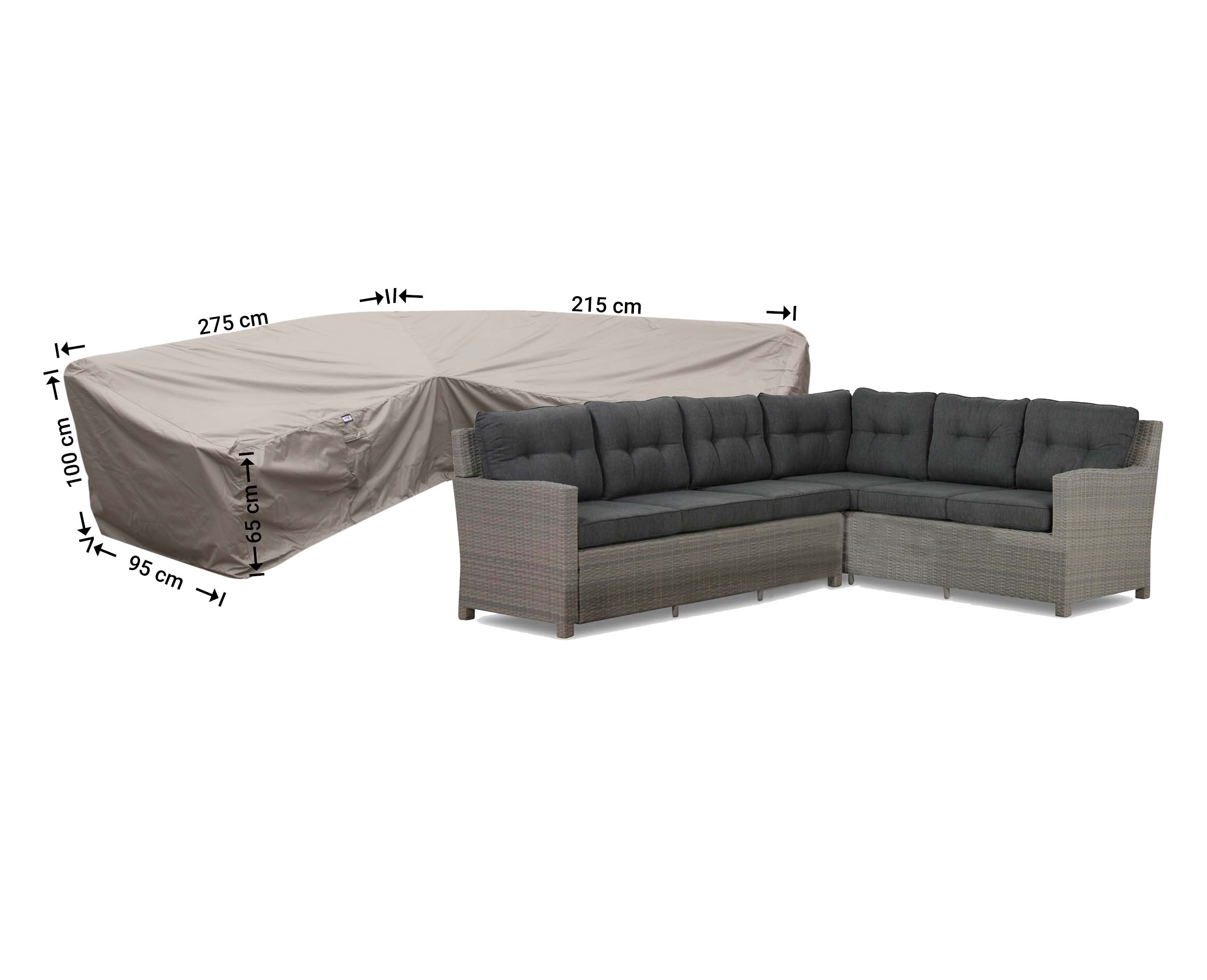 RDLHS275215right_hoes-bank Overtræk til høj L formet loungesofa 275 x 215 x 95 H: 100/65 cm