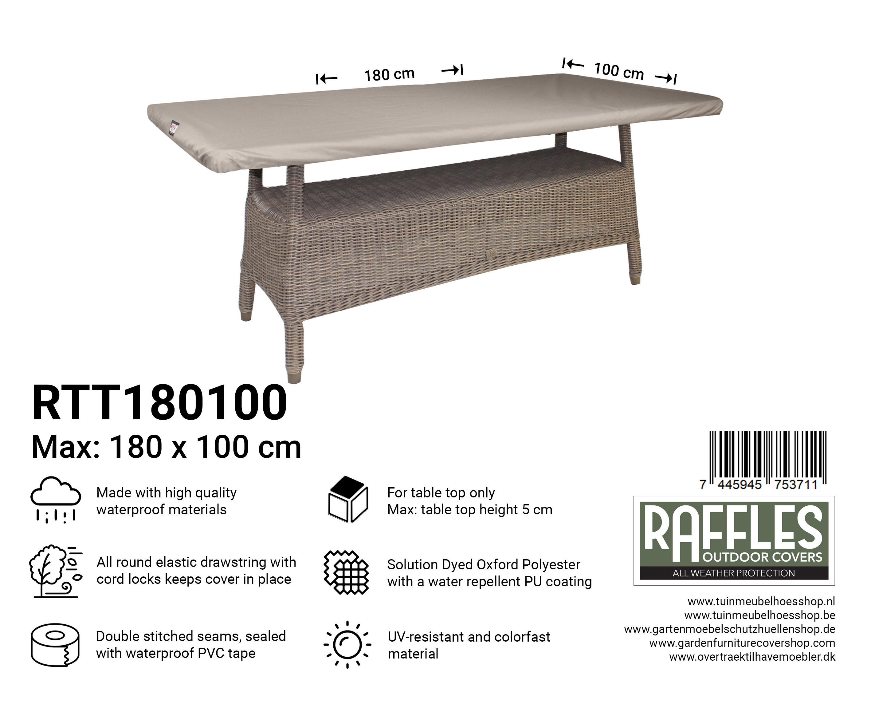 RTT180100_7445945753711 RTT180100 hoes voor tafelblad 180 x 100 cm