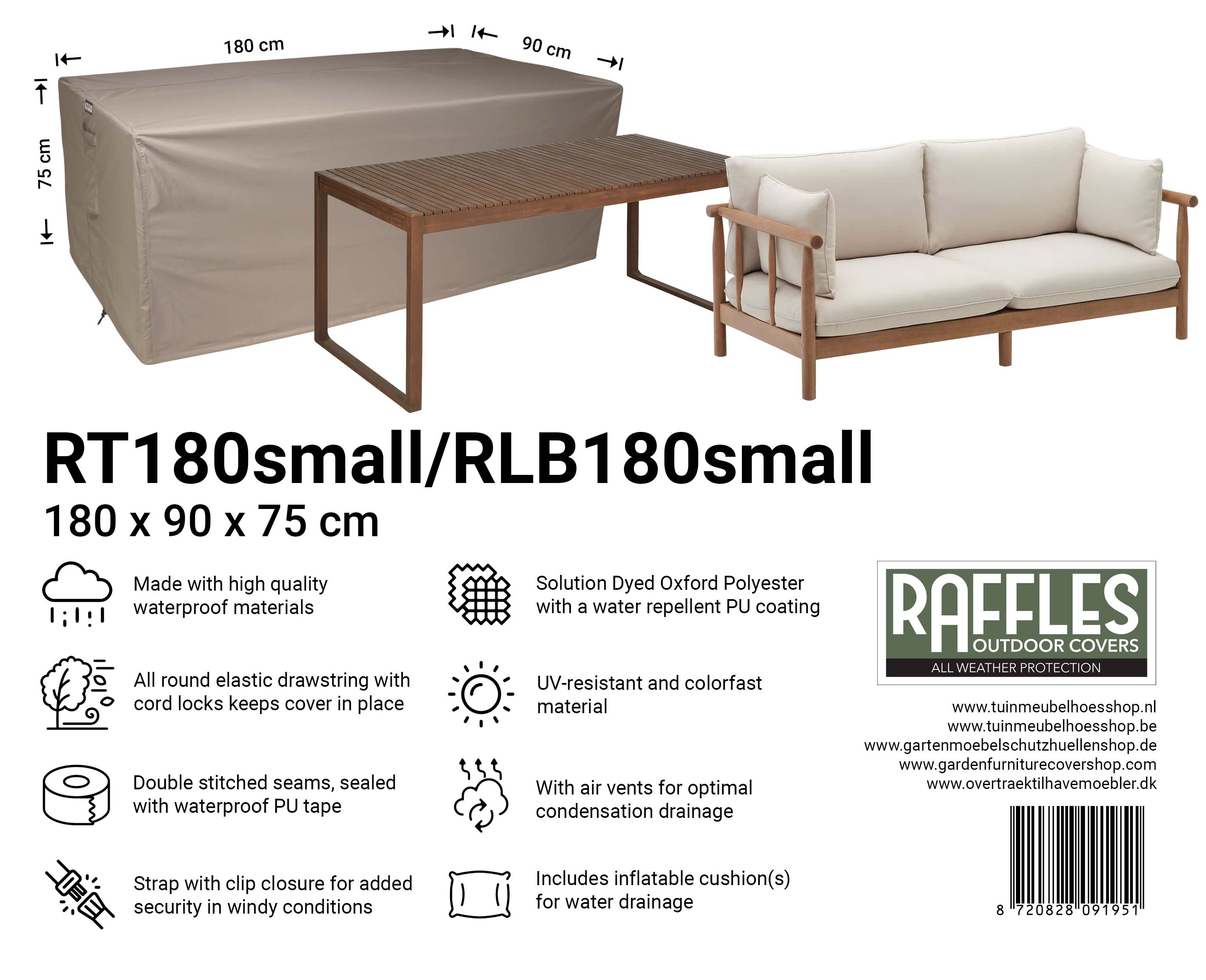 Betræk til havebord 180 x 90 H: 75 cm Betræk til havebord 180 x 90 H: 75 cm