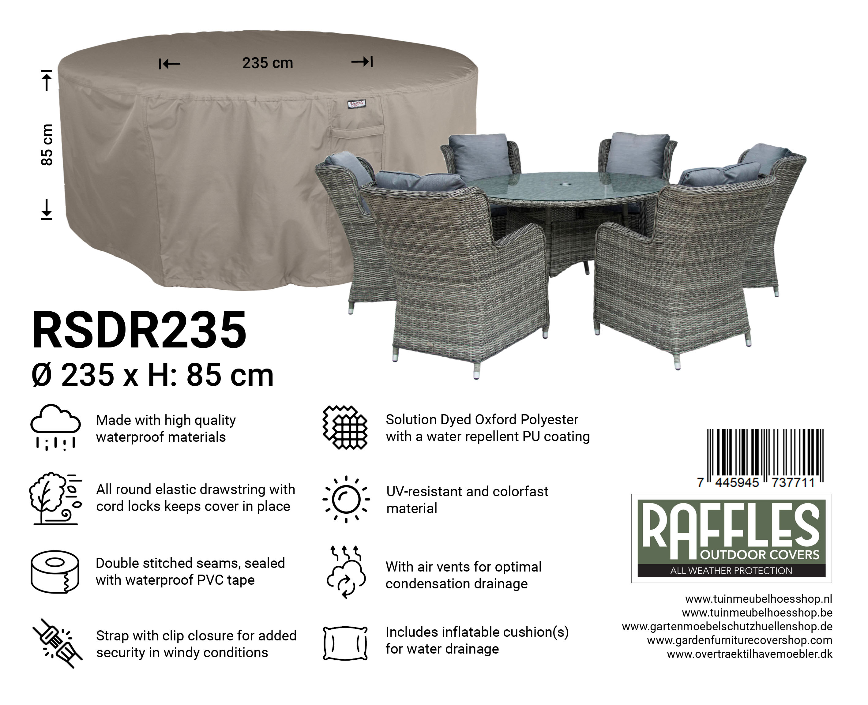 RDSR235_7445945737711iF3t3FP5OaJTk Beschermhoes ronde tafel en stoelen Ø: 235 cm & H: 85 cm