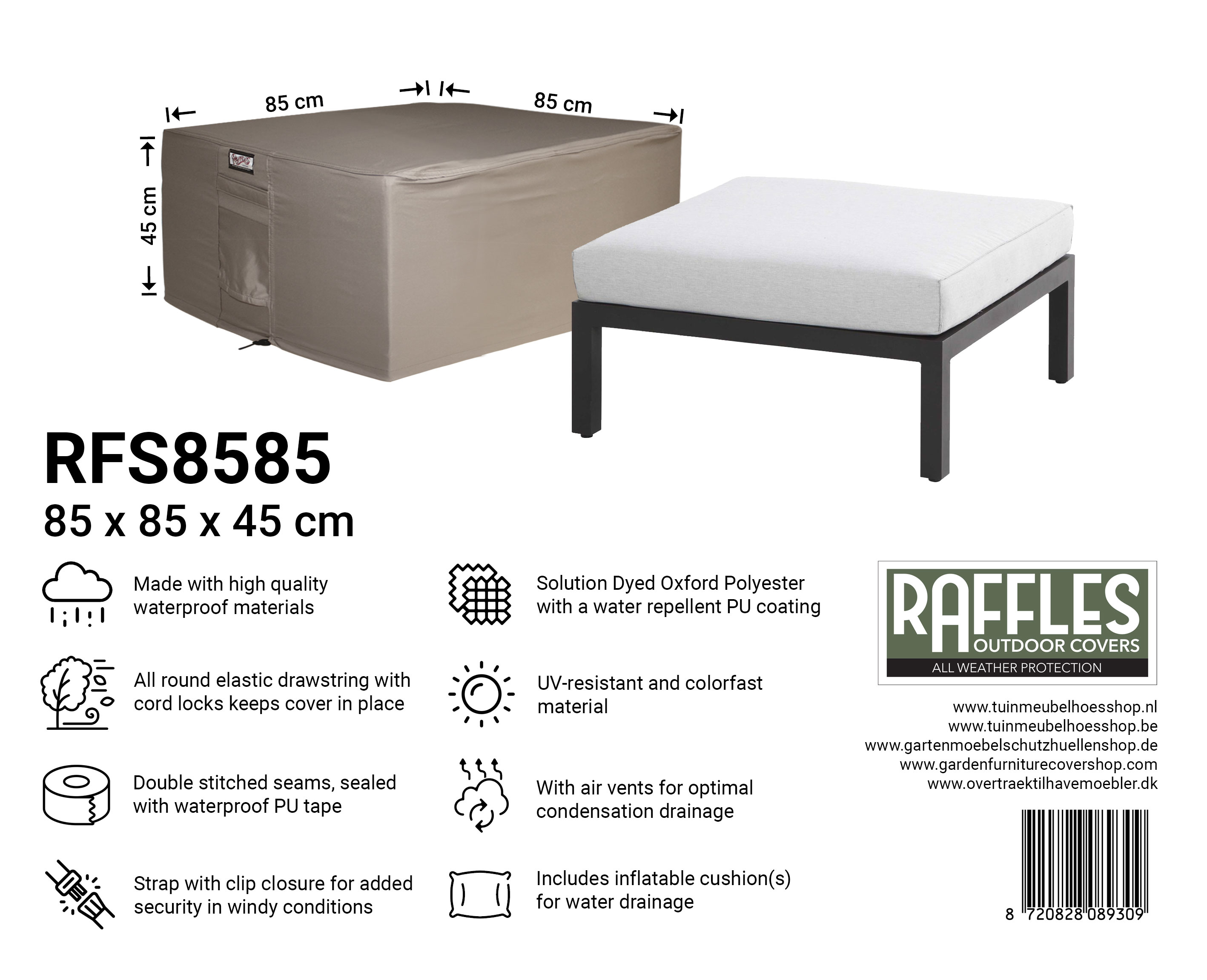 RFS8585_8720828089309 RFS8585 hoes voor hocker 85 x 85 H: 45 cm