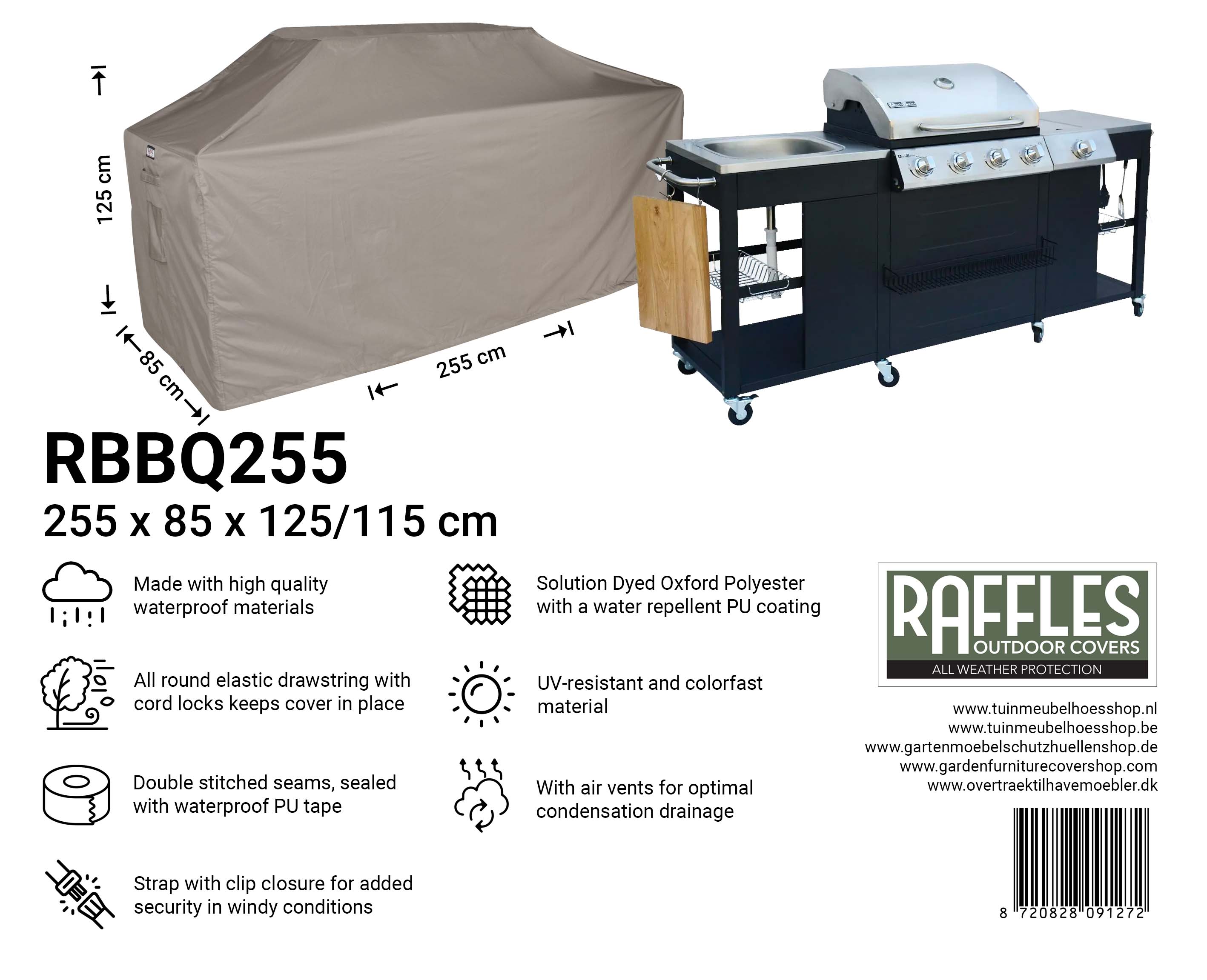 RBBQ255_8720828091272 Overtræk til store grill 255 x 85 H: 125/115 cm