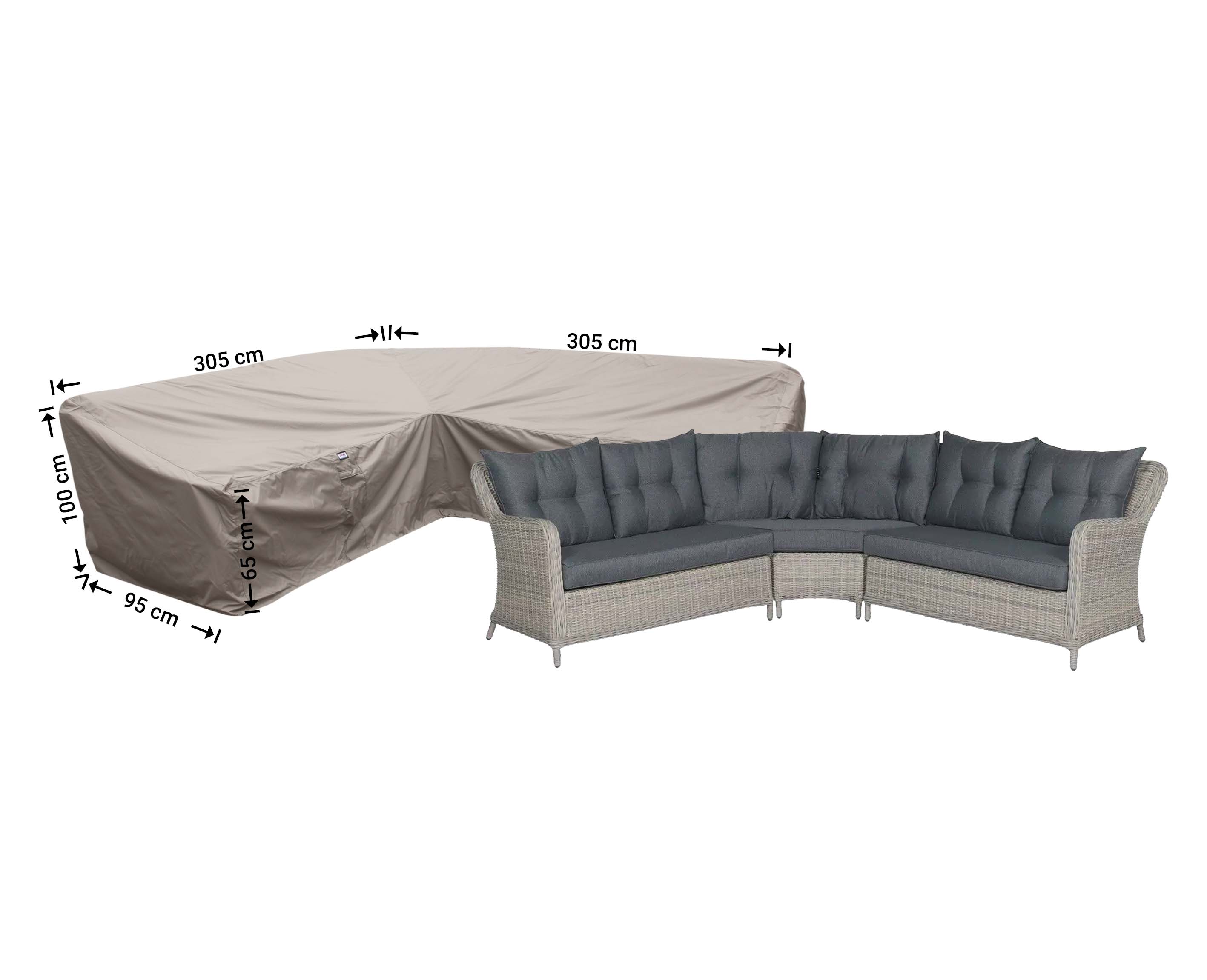 RDLHS305_bank-hoes Møblerovertræk til høj L formet loungsofa 305 x 305 x 95 H: 100/65 cm