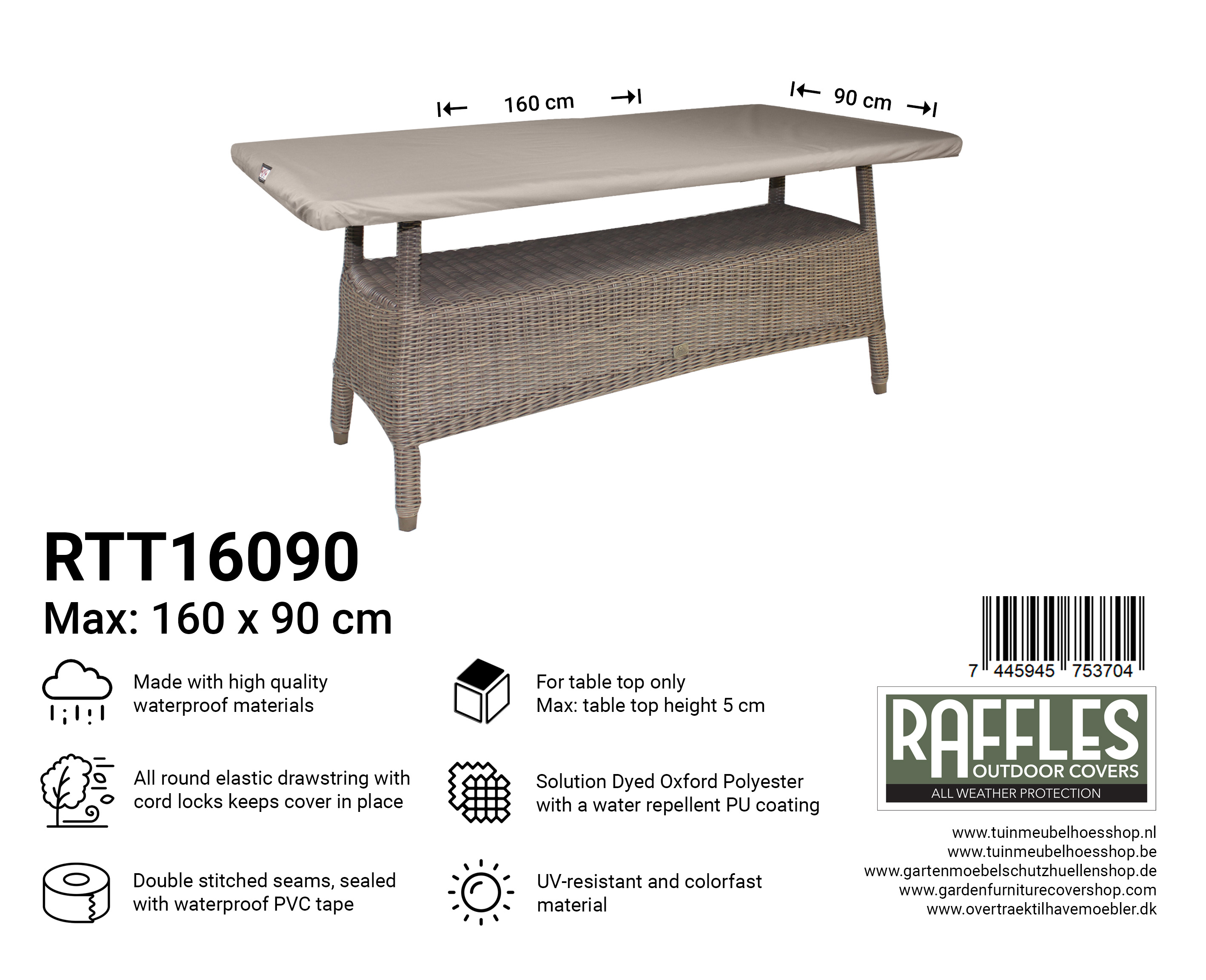 RTT16090 Hoes voor tafelblad 160 x 90 cm