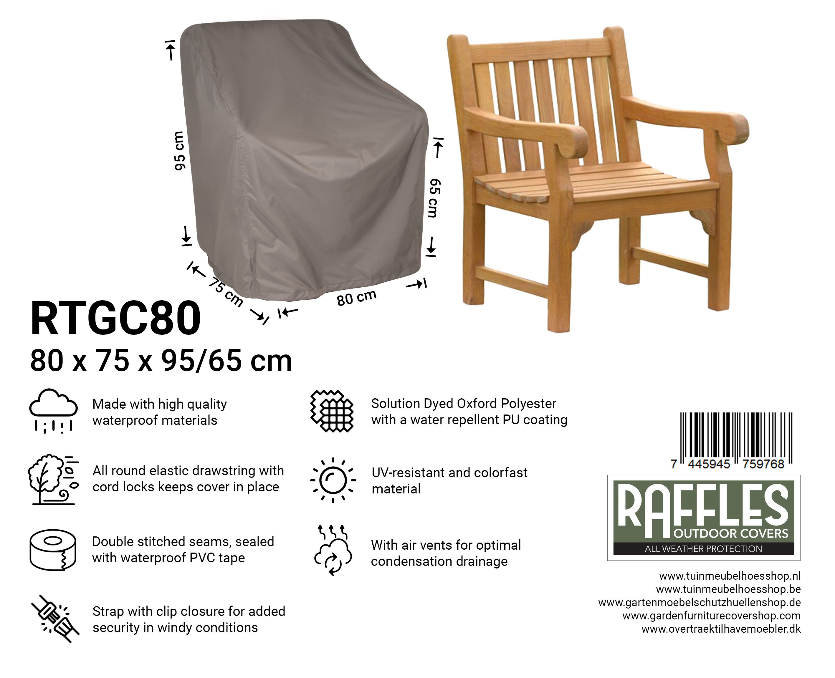 RTGC80_7445945759768 RTGC80 hoes tuinstoel 80 x 75 H: 95/65 cm