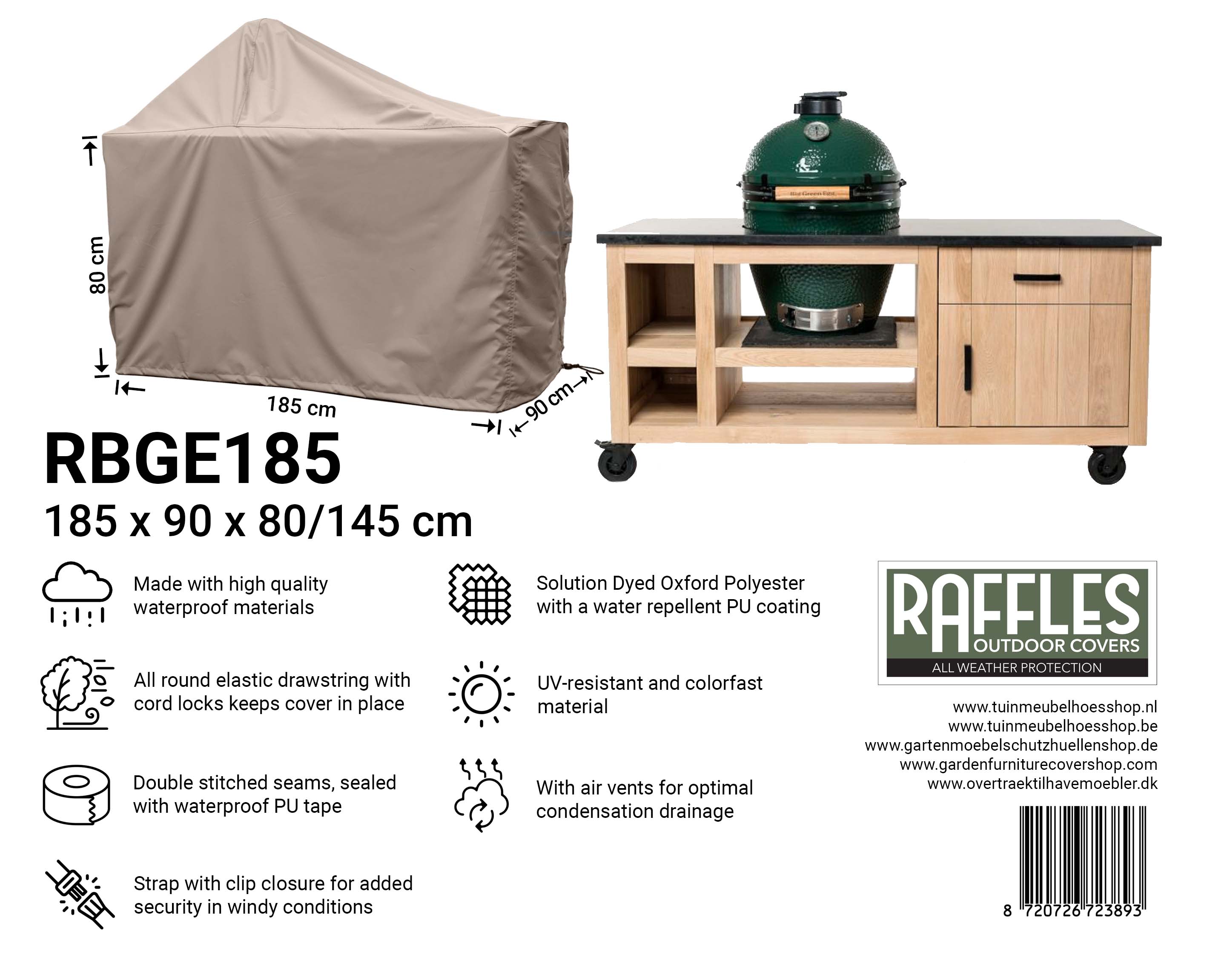 RBGE185_8720726723893EmYppvUvhBFzY Overtræk til Big Green Egg grill 185 x 90 H: 80/145 cm