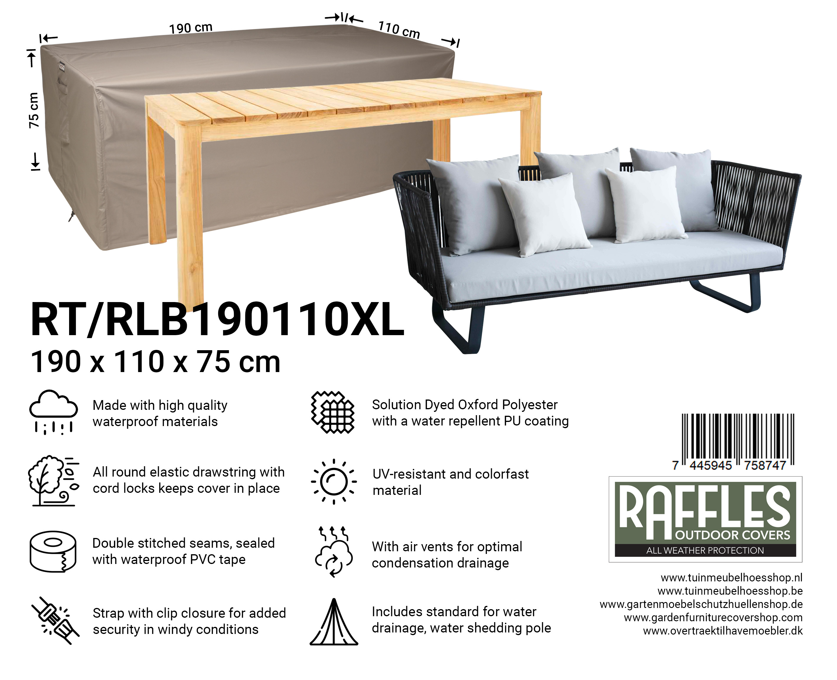RLB190110XL Loungebank hoes 190 x 110 H: 75 cm