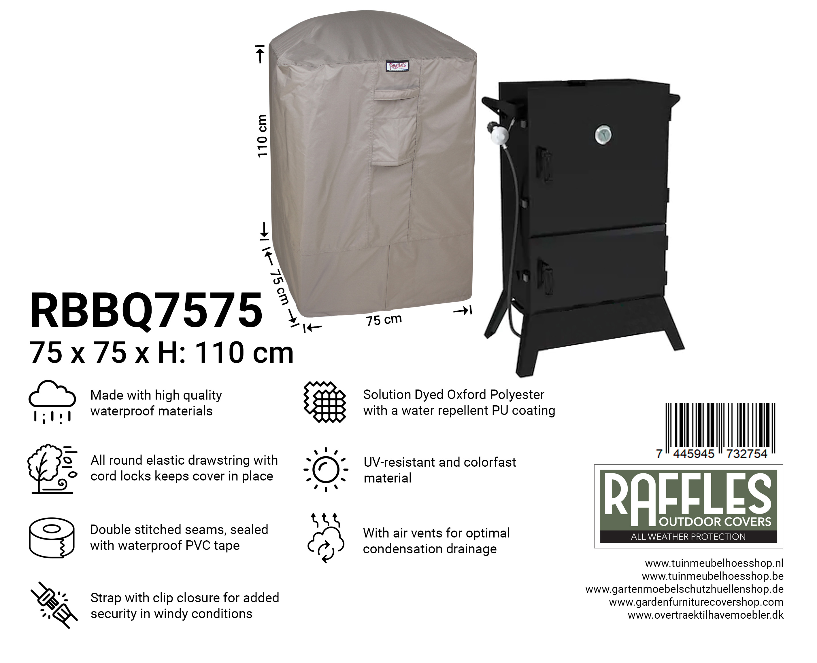 RBBQ7575_7445945732754 Afdækning til firkantet grill 75 x 75 H: 110 cm