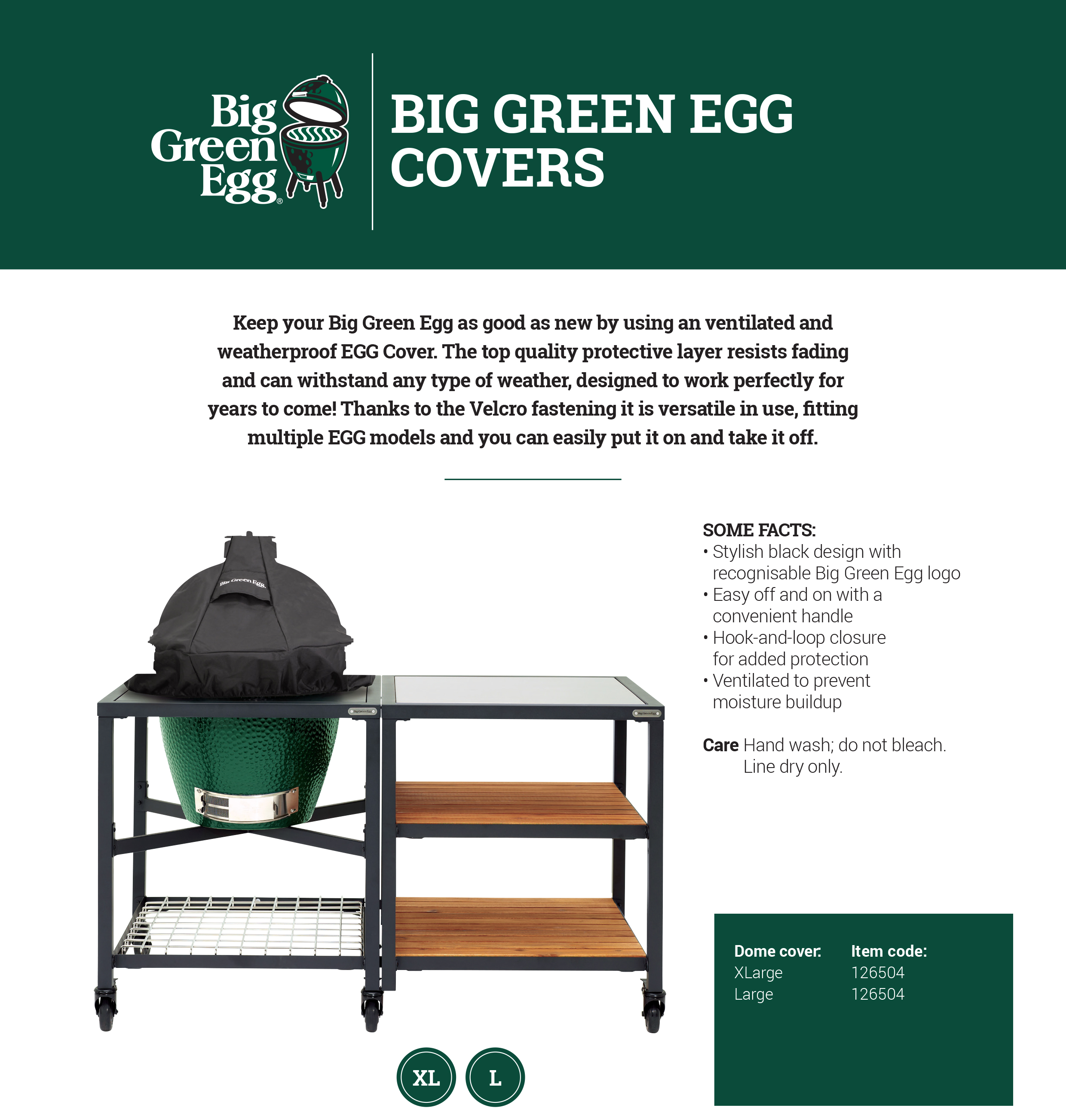 Dome cover bescherm hoes Big Green Egg L en XL  