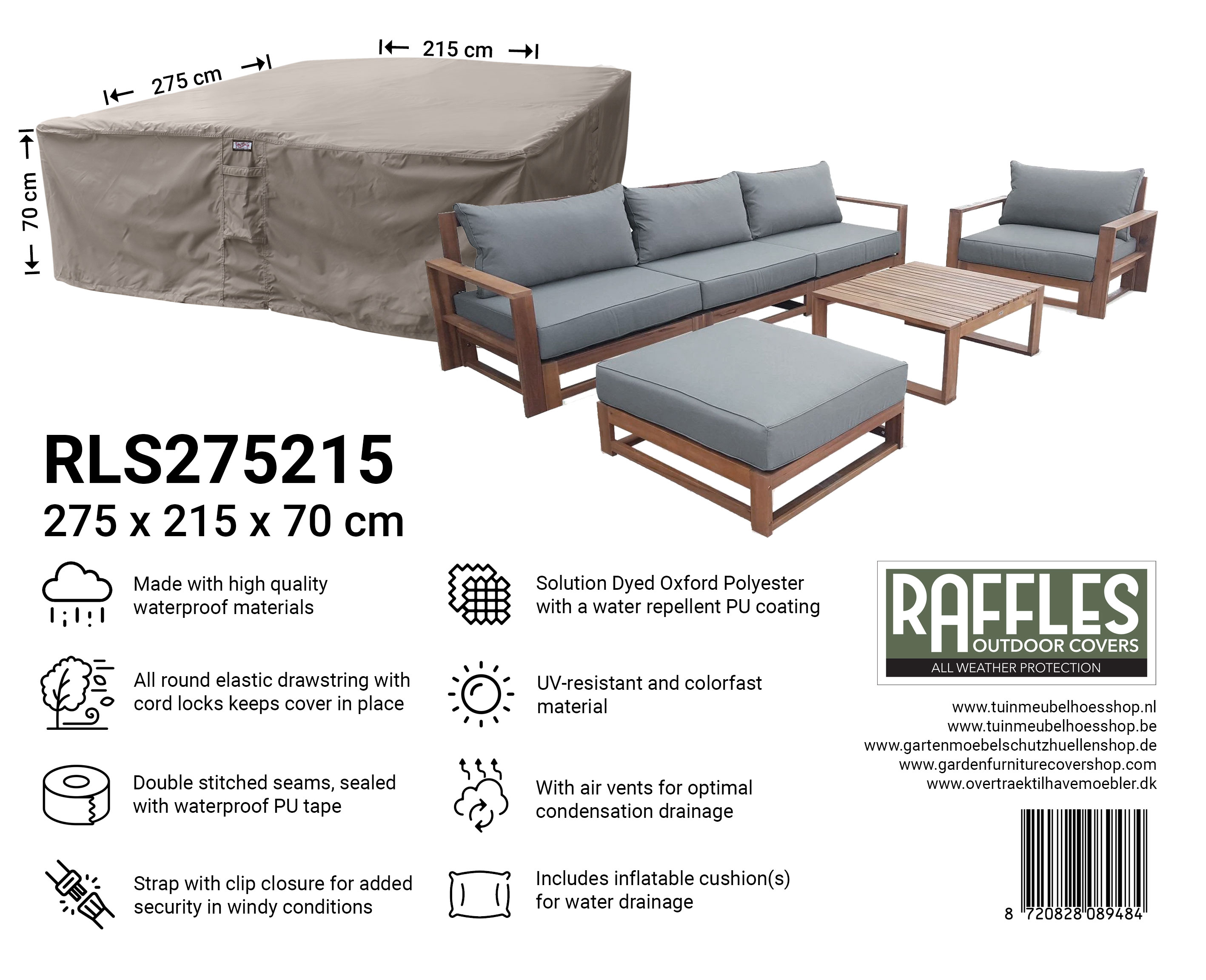 Rektangulær overtræktil loungesæt 275 x 215 H: 70 cm Rektangulær overtræktil loungesæt 275 x 215 H: 70 cm