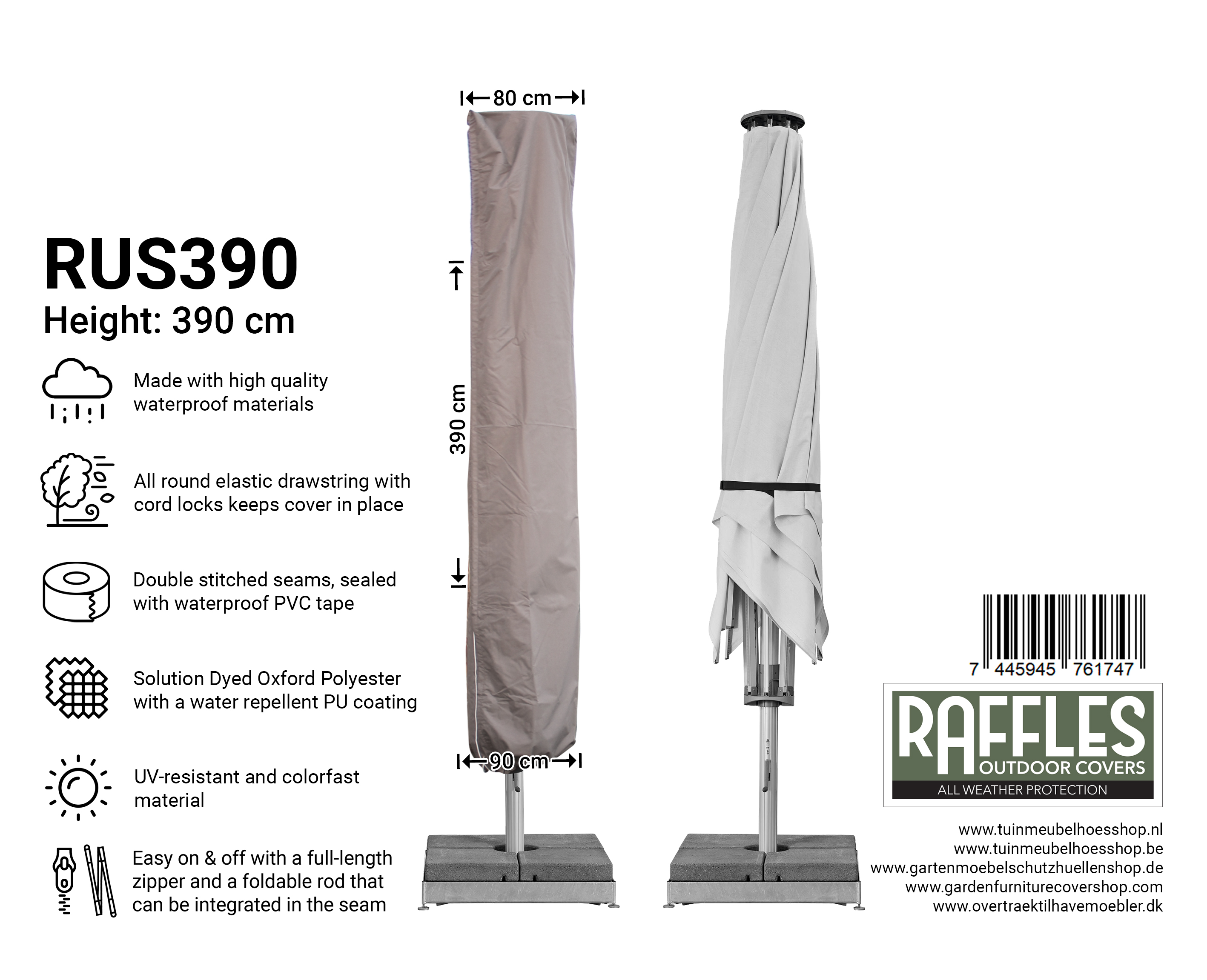 RUS390 Hoge horeca parasol hoes 390 cm hoog