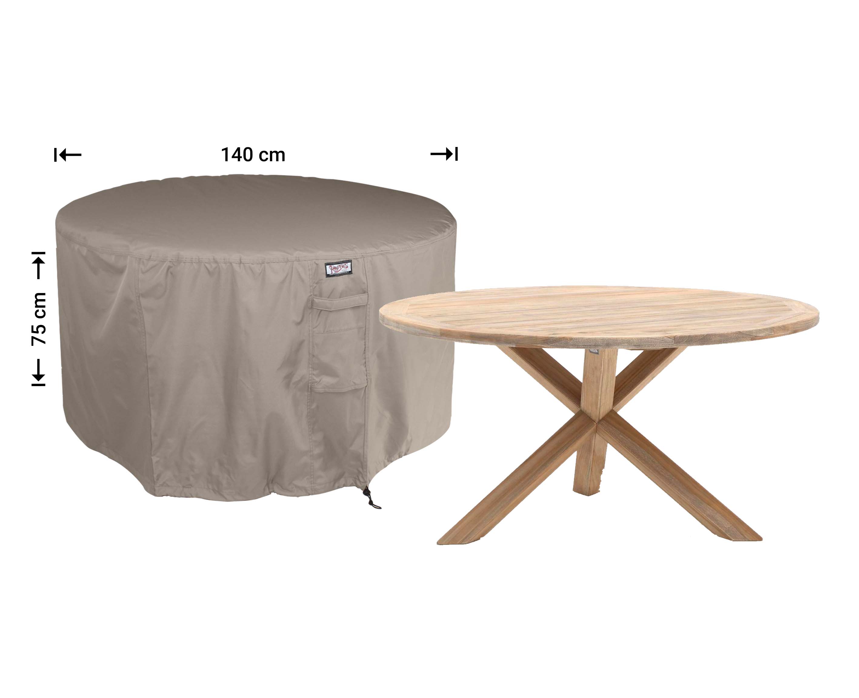 RROUNDT140_hoes-afmetingen Møblerovertræk til rund havebord ⌀: 140 cm & H: 75 cm