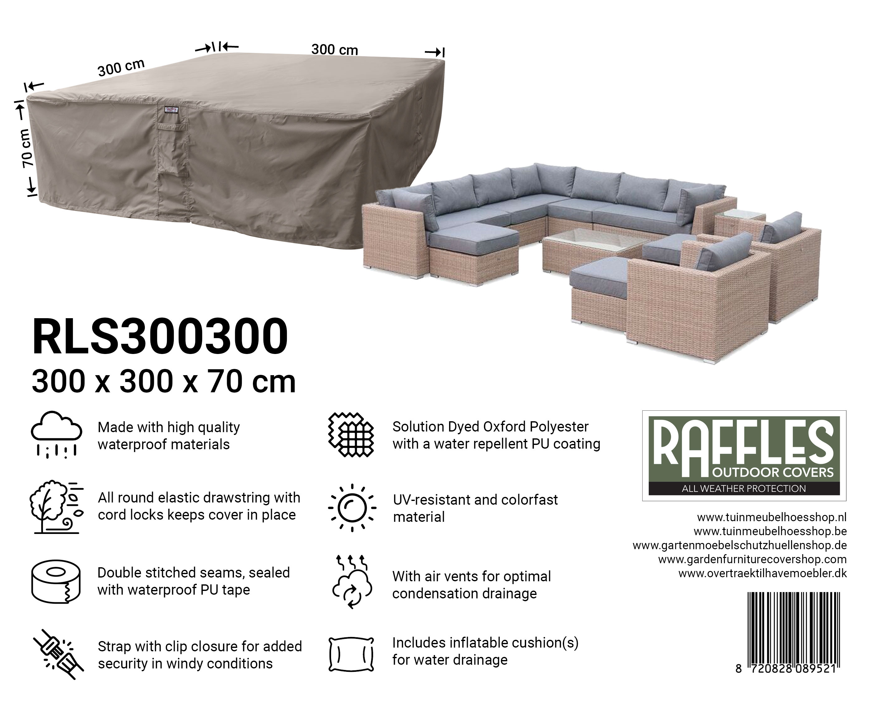Overtræk til loungesæt 300 x 300 H: 70 cm Overtræk til loungesæt 300 x 300 H: 70 cm