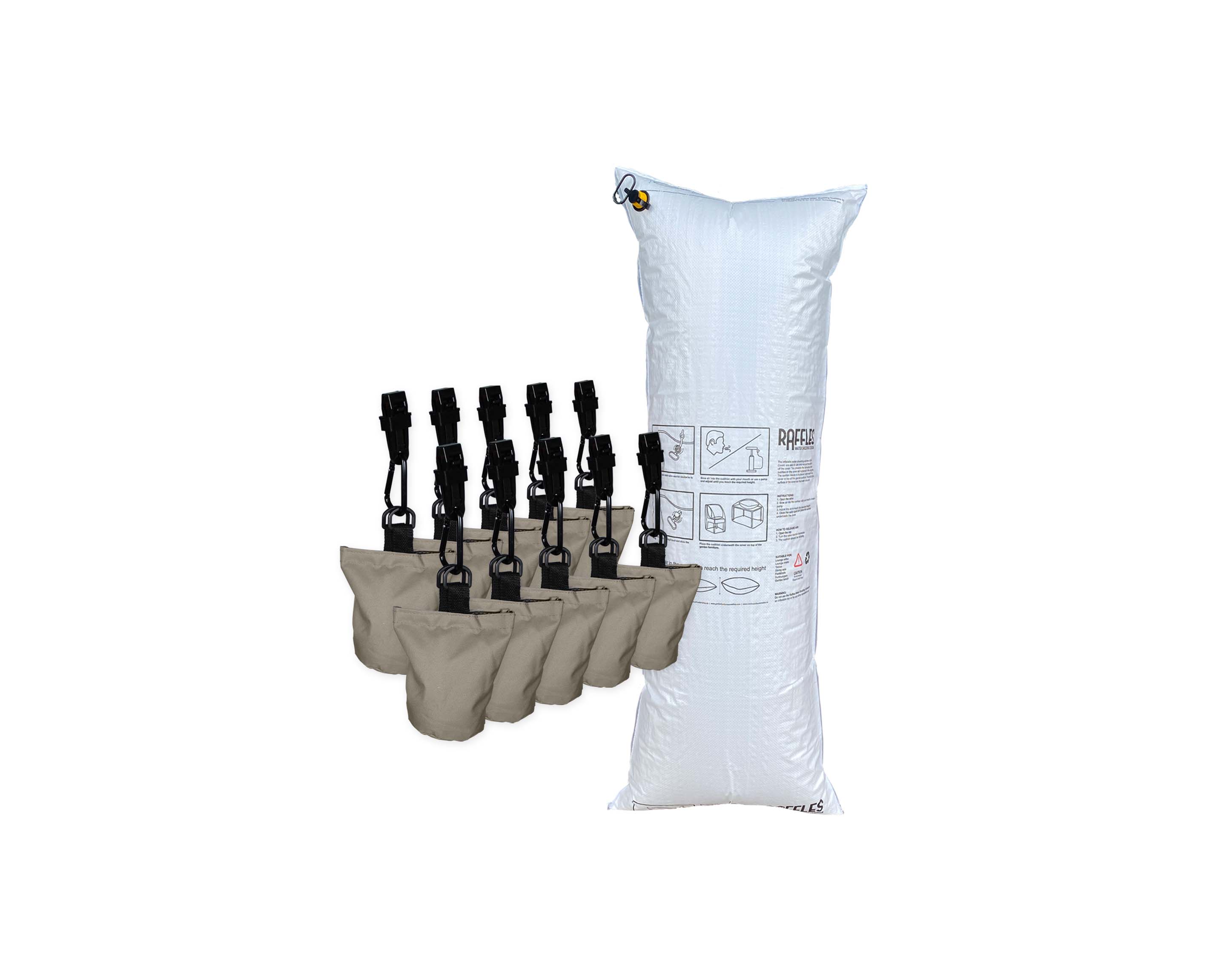 RSBAG10-RWSC16060-plain Vandafvisende pude 160 x 60 cm med 10 sandsække