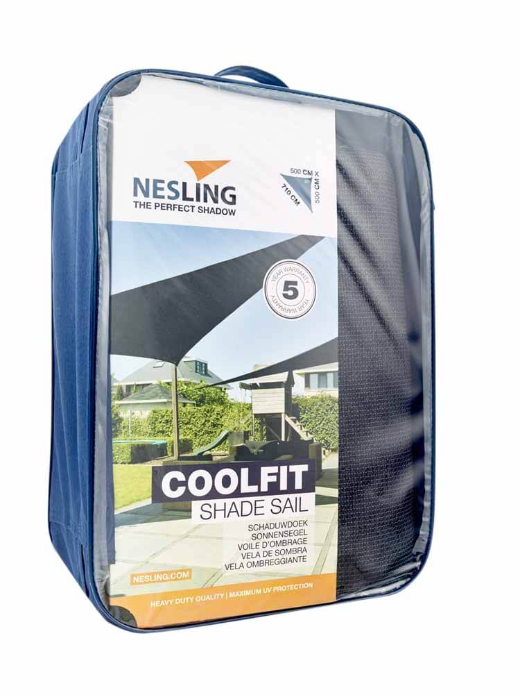 Driehoek 5 x 5 x 7,1 m Coolfit schaduwdoek - zwart verpakking