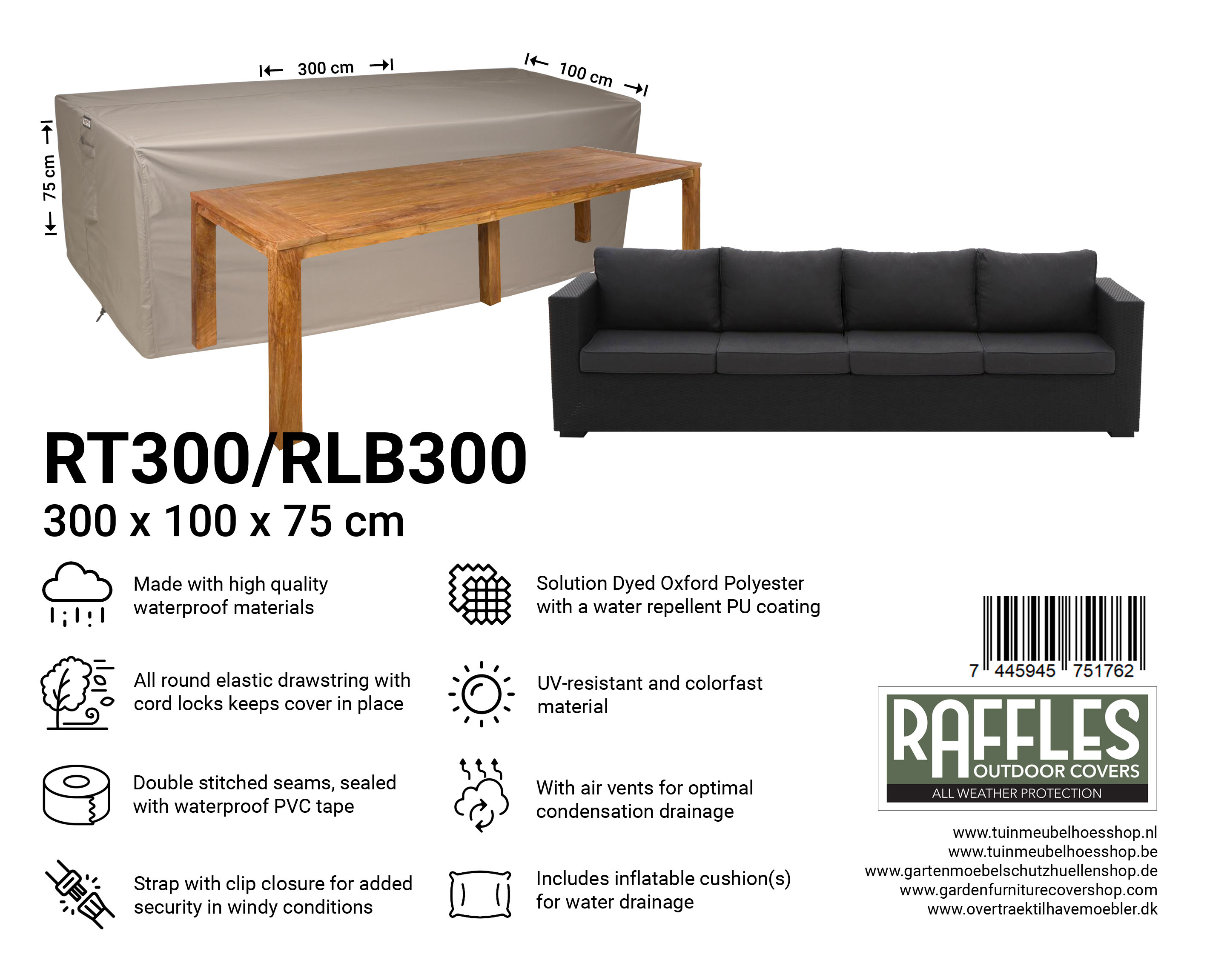 RT300-RLB300_7445945751762-7445945744702b43sK3jjTKIC5 Møblerovertræk til loungesofa 300 x 100 H: 75 cm