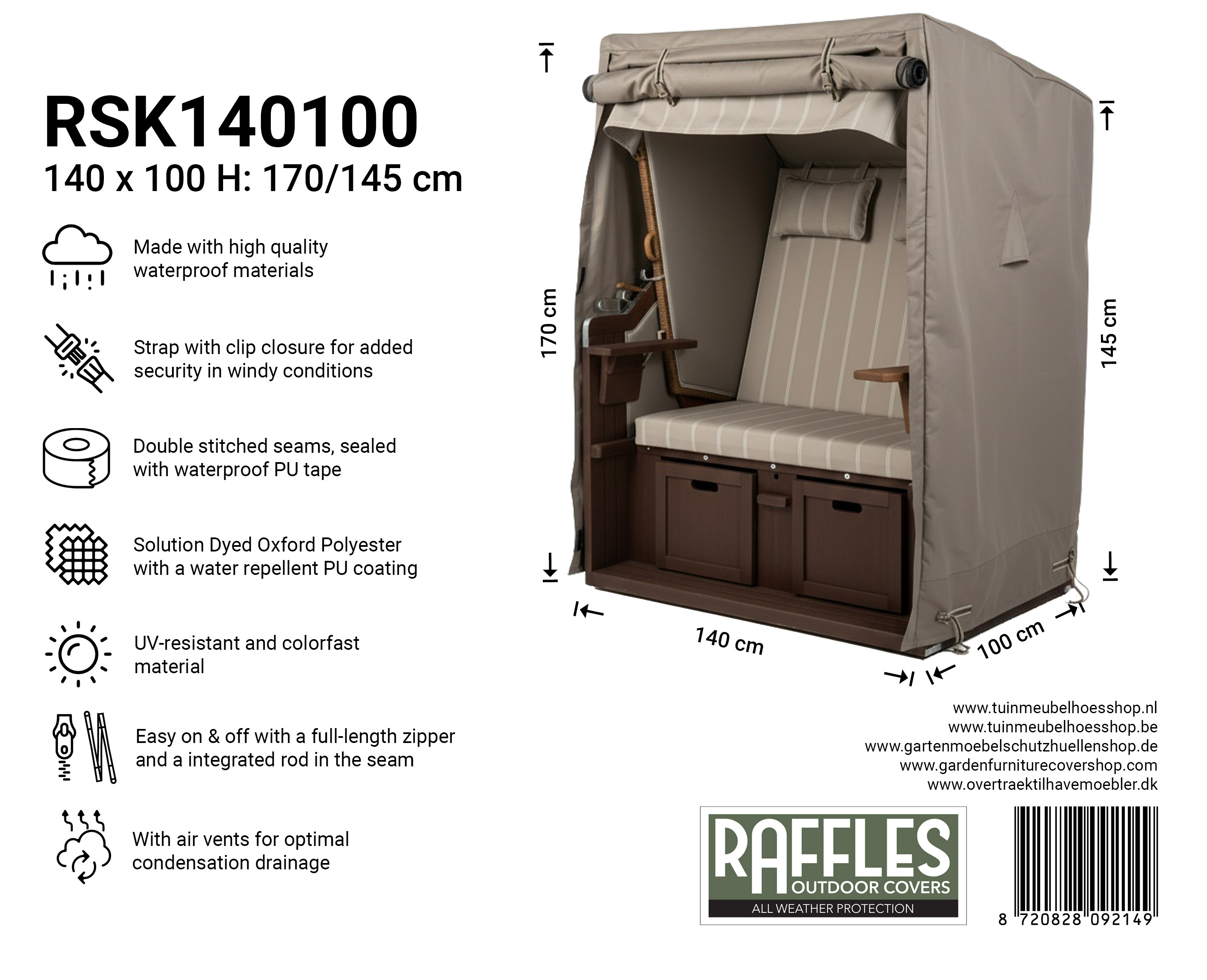 Overtræk til strandkurv 150 x 100 H: 175 / 150 cm