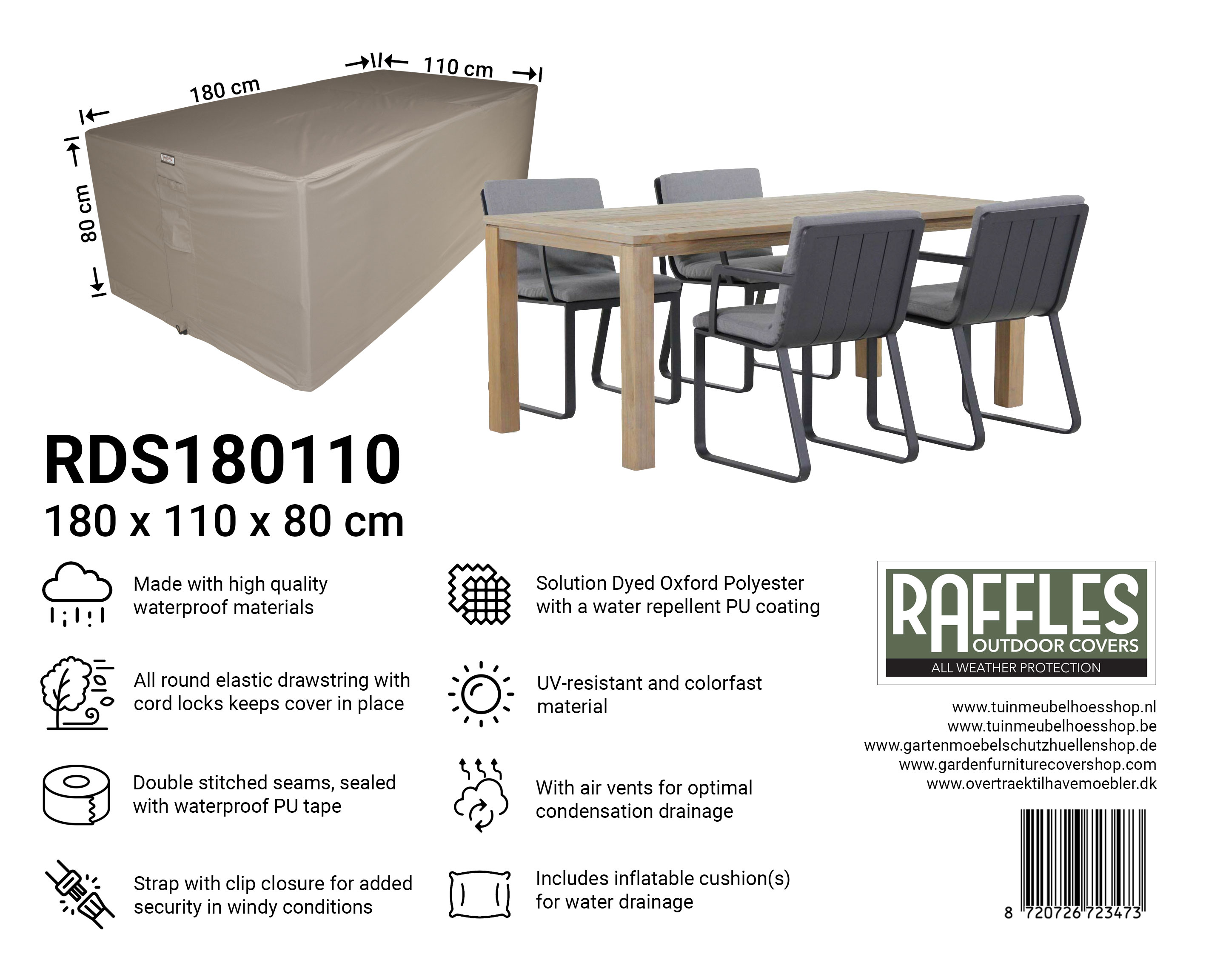 RDS180110_8720726723473 RDS180110 tuinset hoes 180 x 110 H: 80 cm