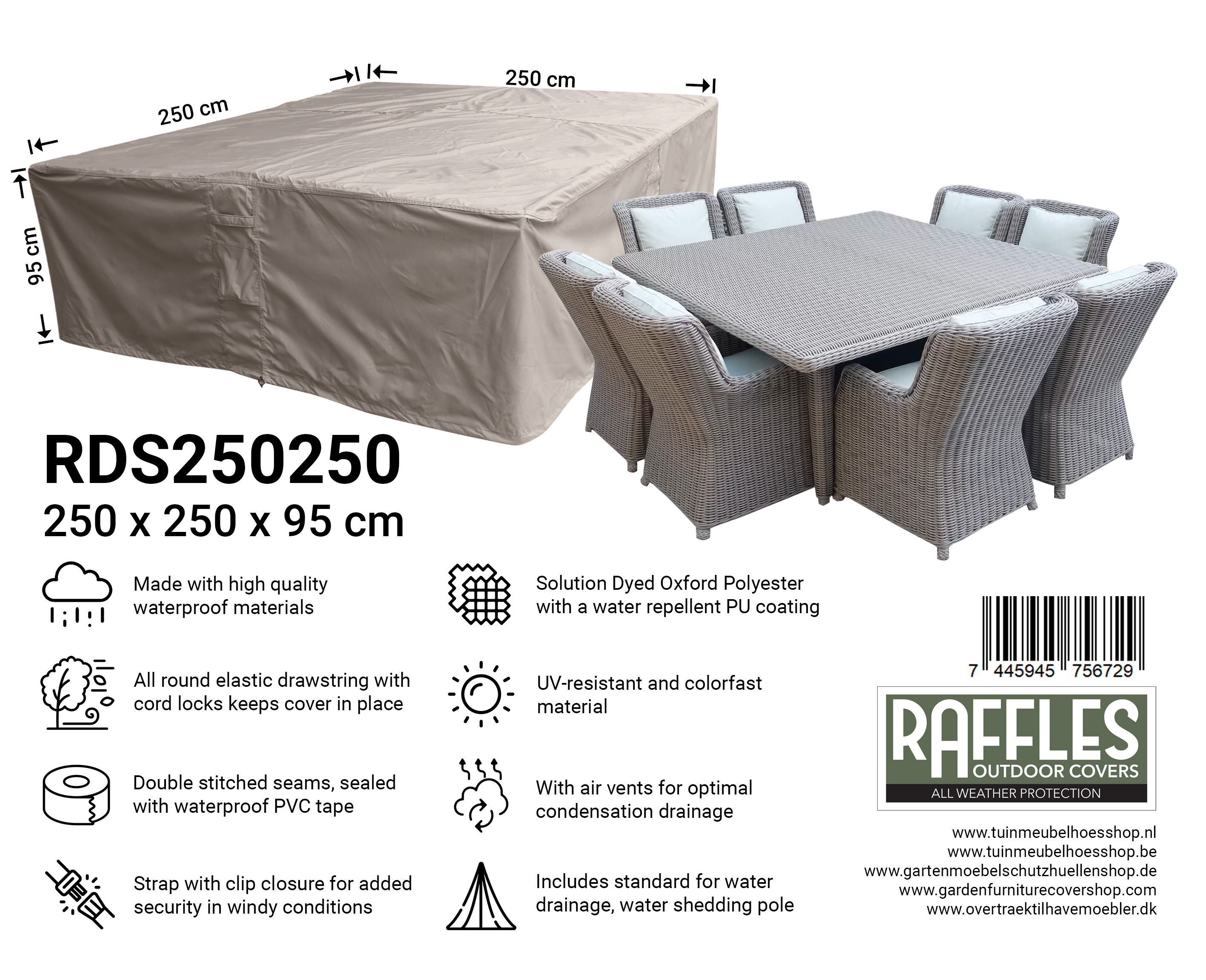 RDS250250_7445945756729 RDS250250 vierkante beschermhoes 250 x 250 cm