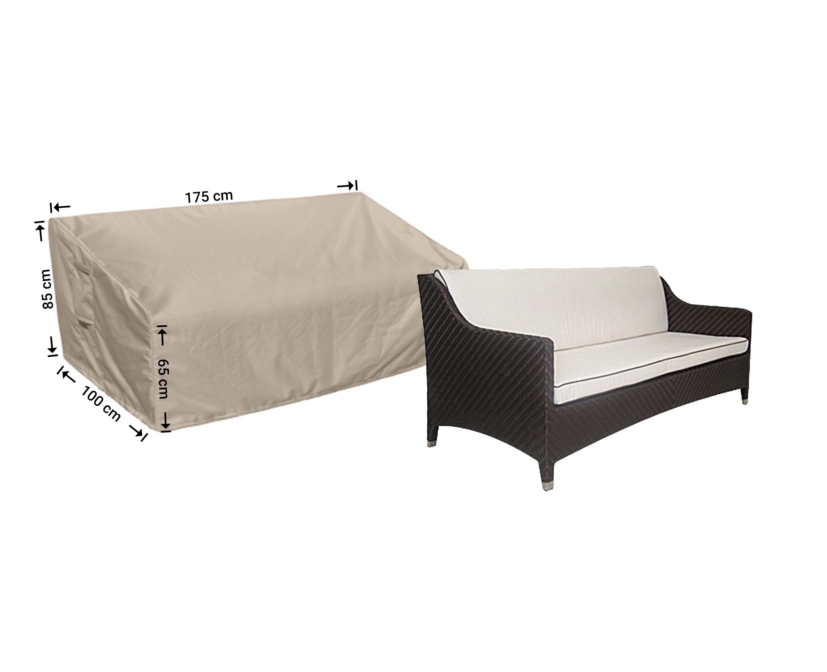 RLB175shaped_hoes-afmetingen-meubel Overtræk til havesofa 175 x 100 H: 85 / 65 cm