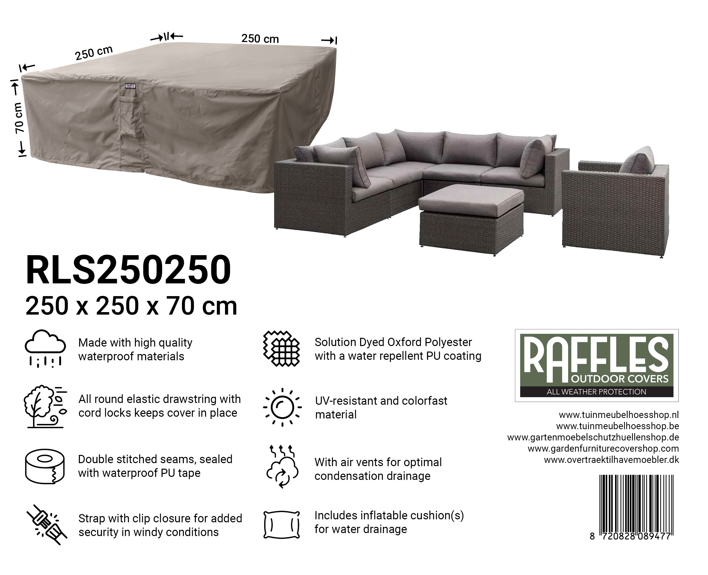 RLS250250_8720828089477 Møblerovertræk til loungesæt 250 x 250 H: 70 cm