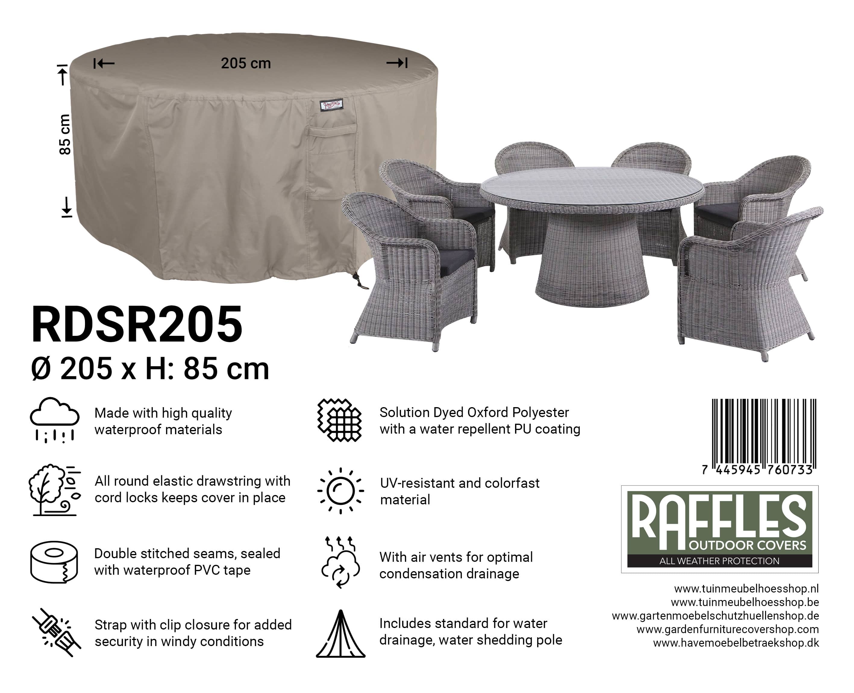 RDSR205WwmHtY182Nizd Rundt havemøbler overtræk ⌀: 205 cm & H: 85 cm