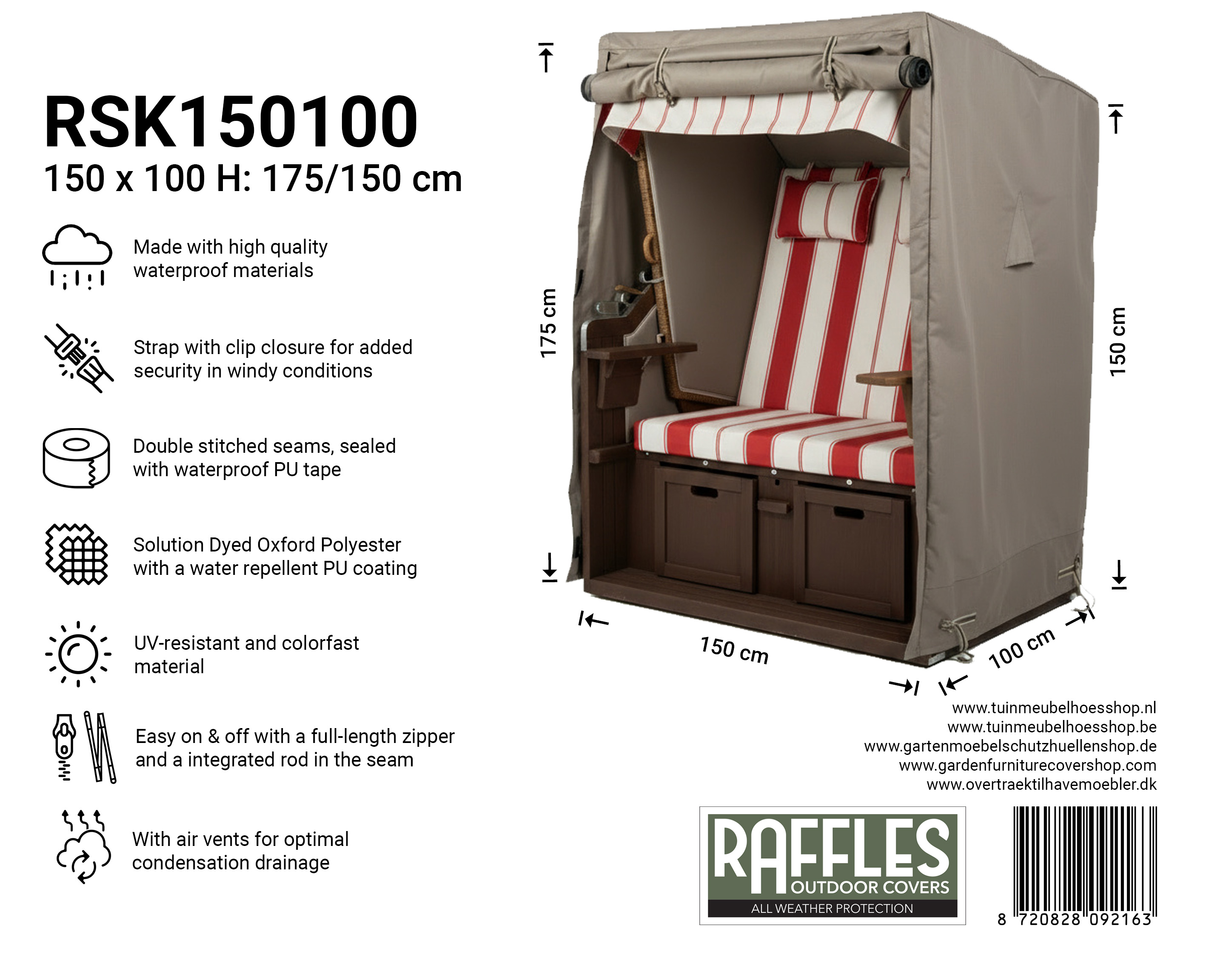 Overtræk til strandkurv 150 x 100 H: 175 / 150 cm