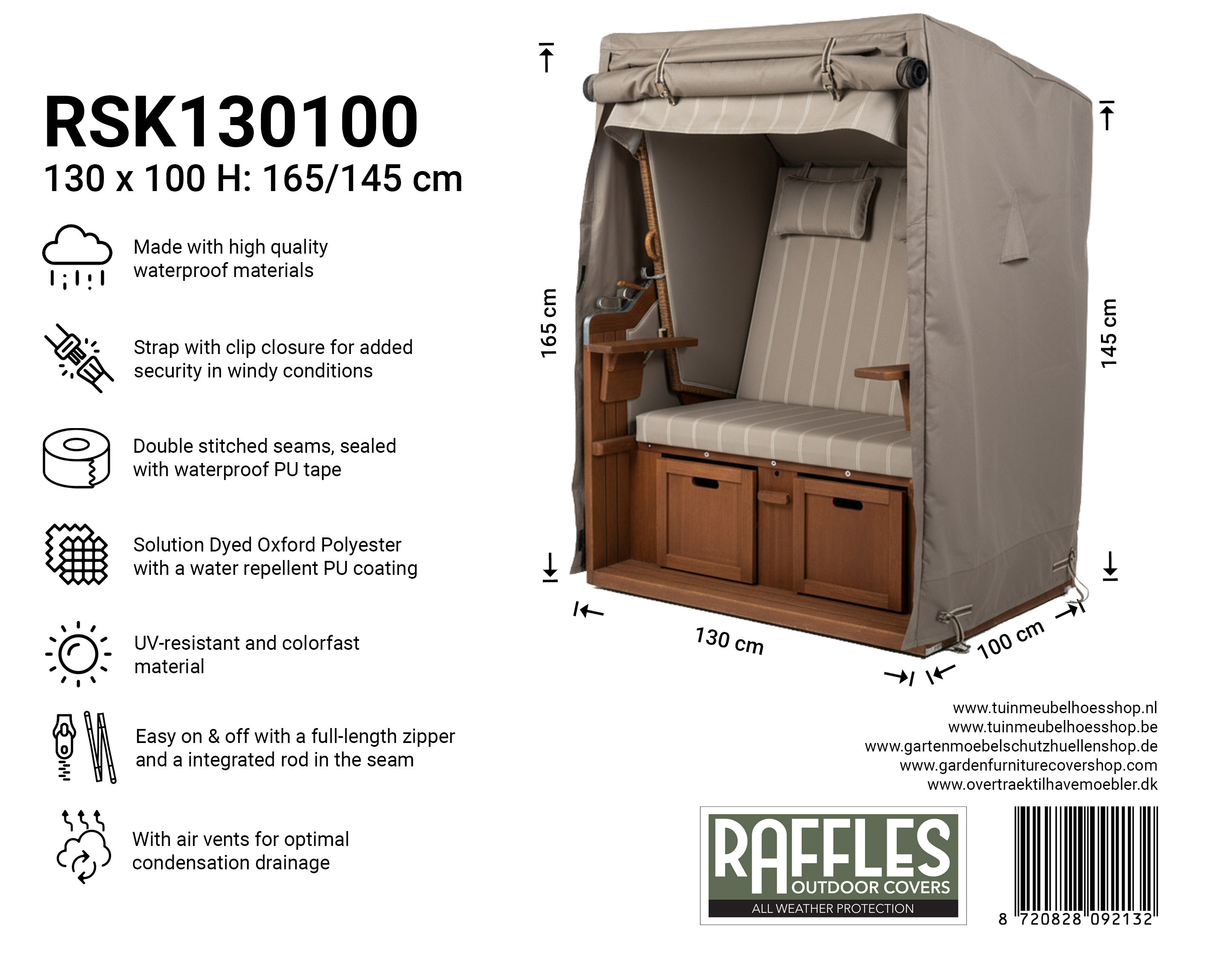 Strandkurv overtræk 130 x 100 H: 165 / 145 cm