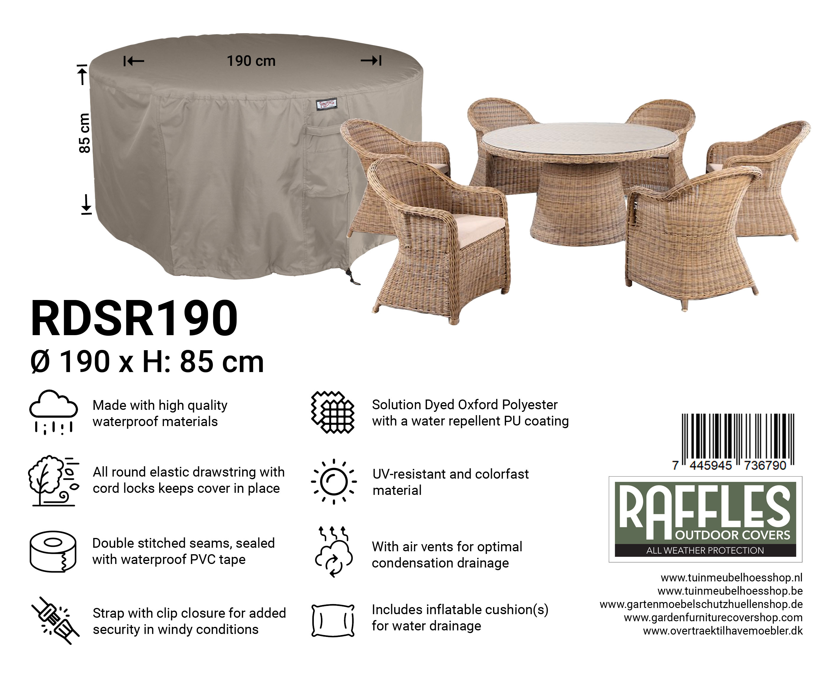 RDSR190 hoes ronde tuinset Ø 190 H: 85 cm