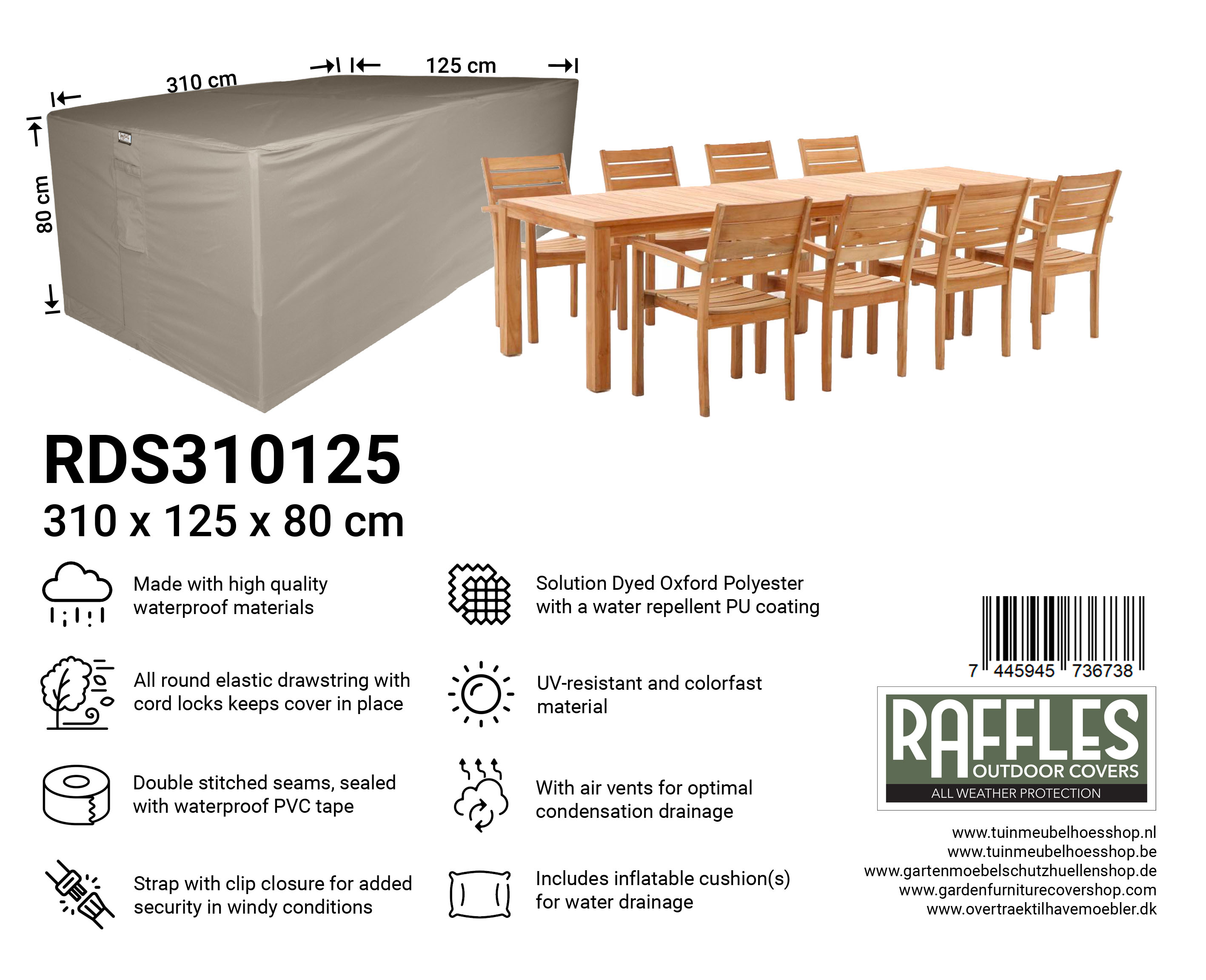 RDS310125_7445945736738toADmxKx2Zezi Møblerovertræk til store havemøbler 310 x 125 H: 80 cm