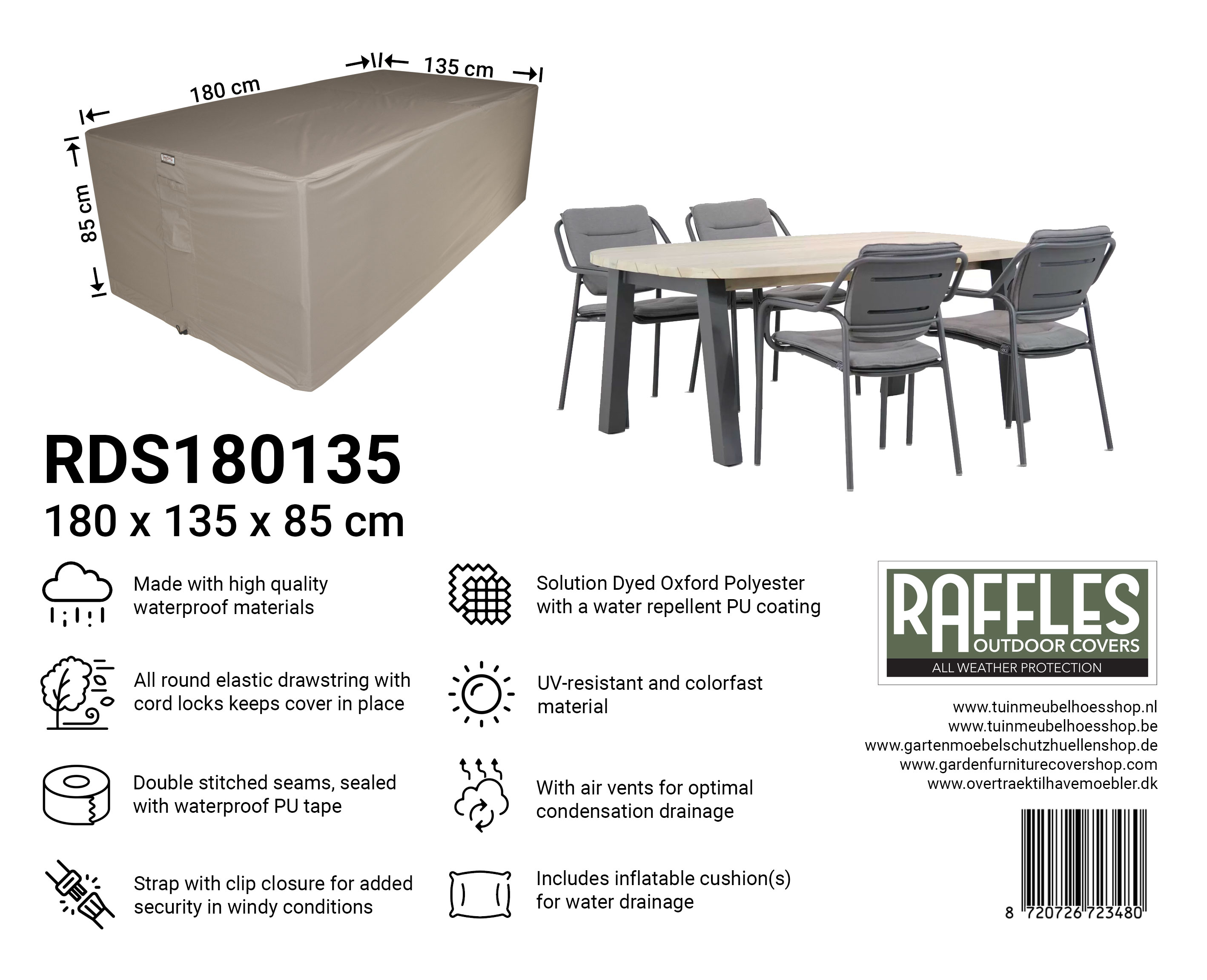 RDS180135_8720726723480 RDS180135 tuinset hoes 180 x 135 H: 85 cm