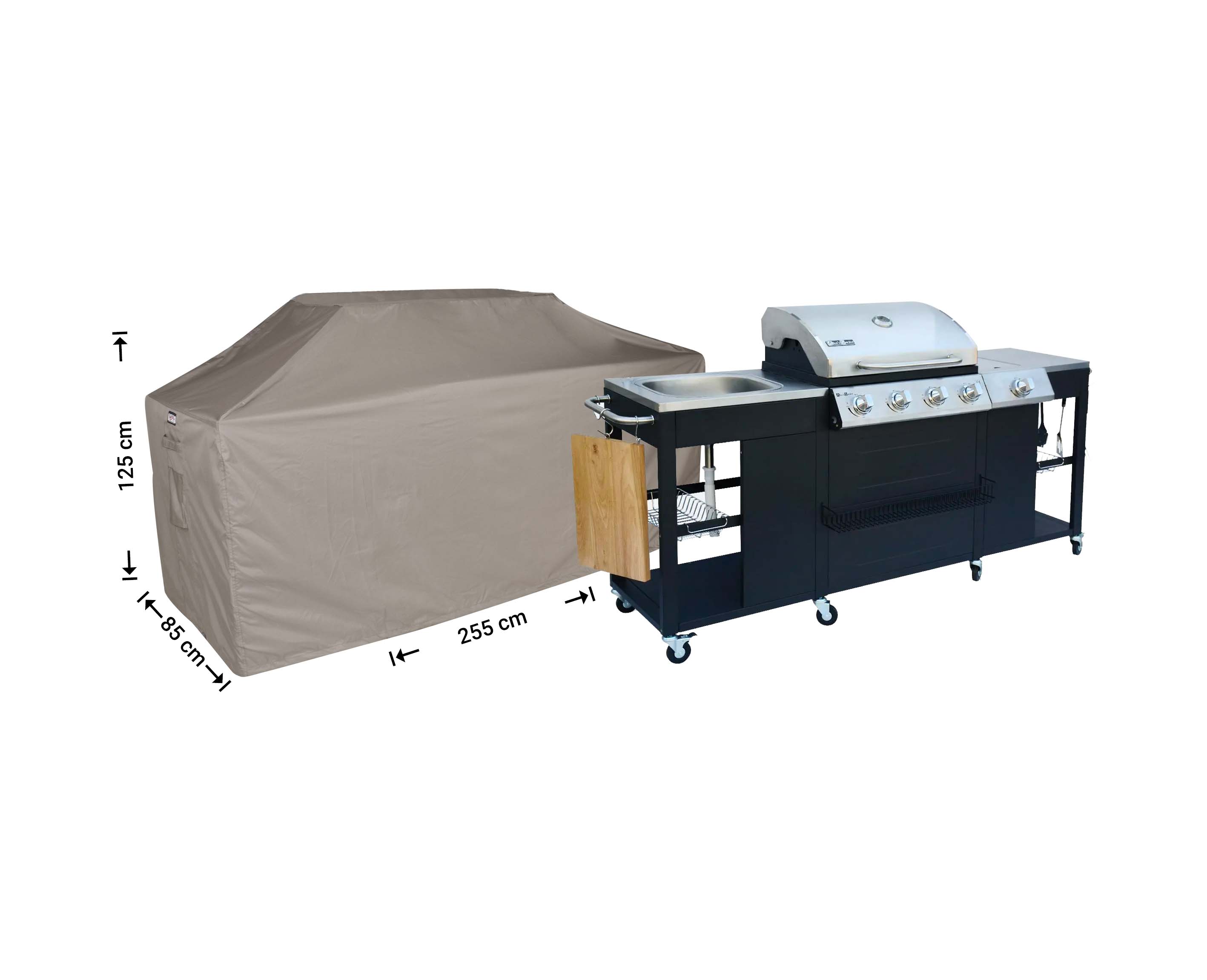 RBBQ255_hoes-afmetingen-meubel Overtræk til store grill 255 x 85 H: 125/115 cm