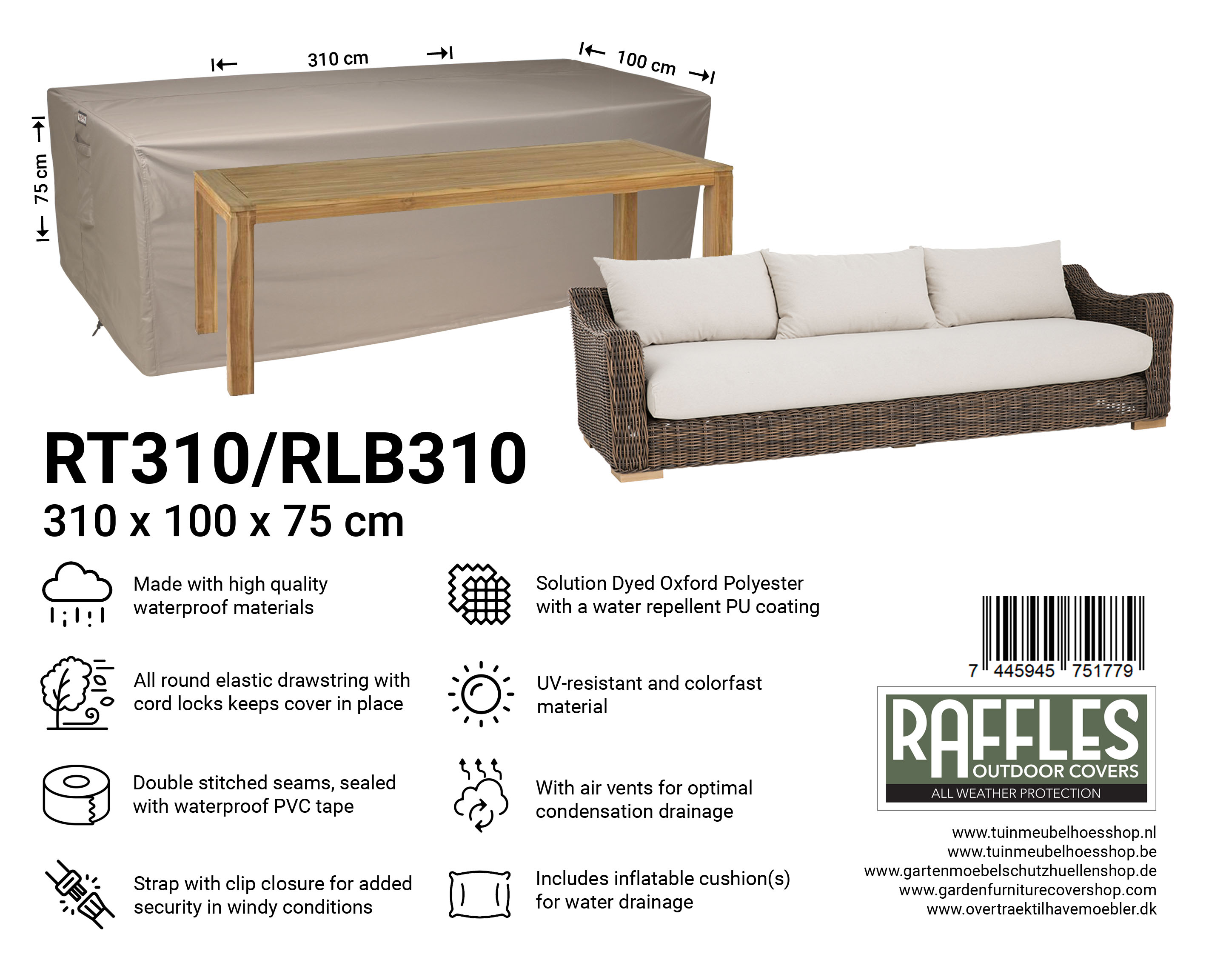 RT310-RBL310_7445945751779-7445945744719JWhtLoTlxn7VI Møbelovertræktil store loungesofa 310 x 100 H: 75 cm