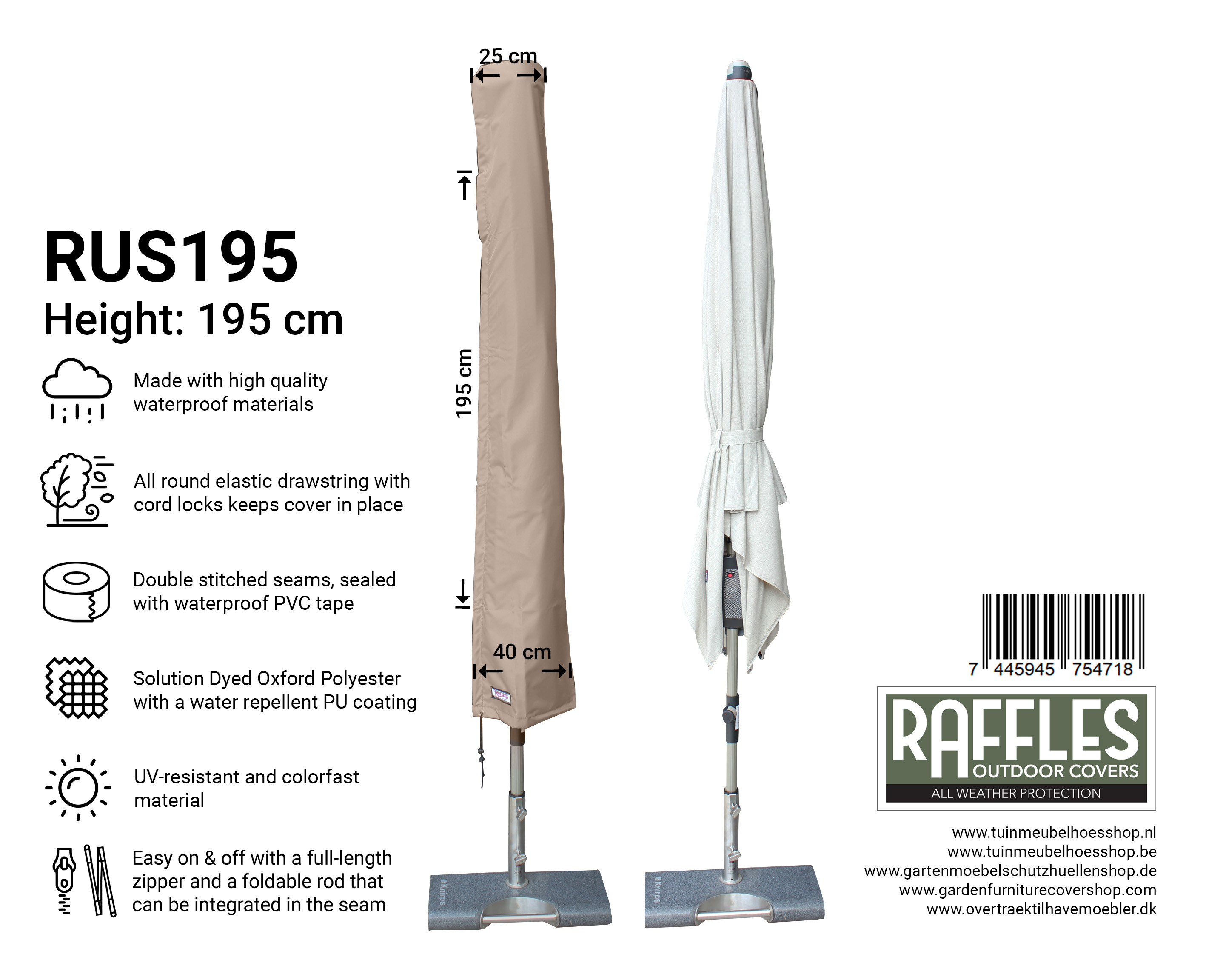 RUS195_7445945754718 Rechte parasolhoes H: 195 cm