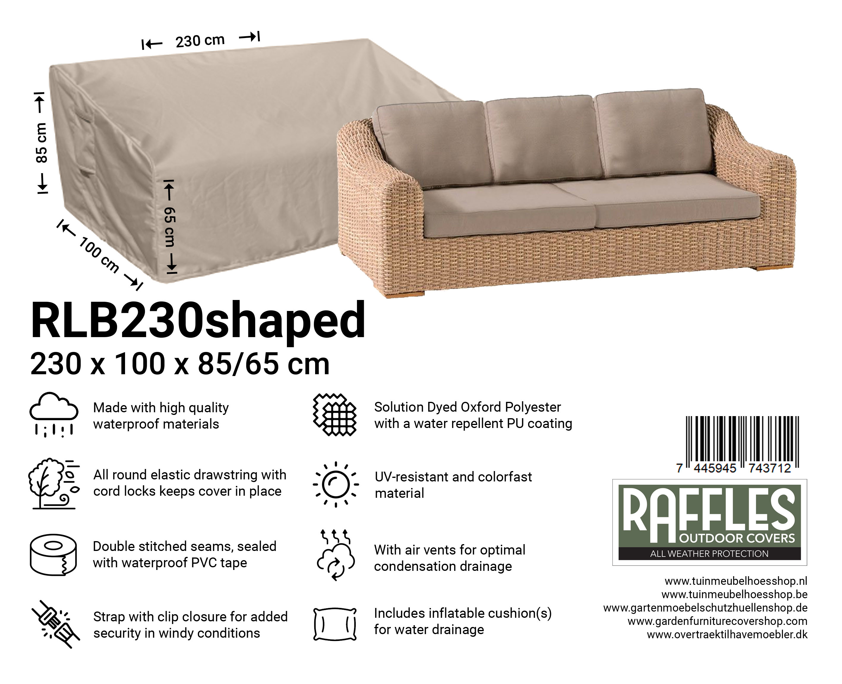 RLB230shaped_74459457437127UmjOEAlZ9pmy Overtræk til loungesofa 230 x 100 H: 85/65 cm