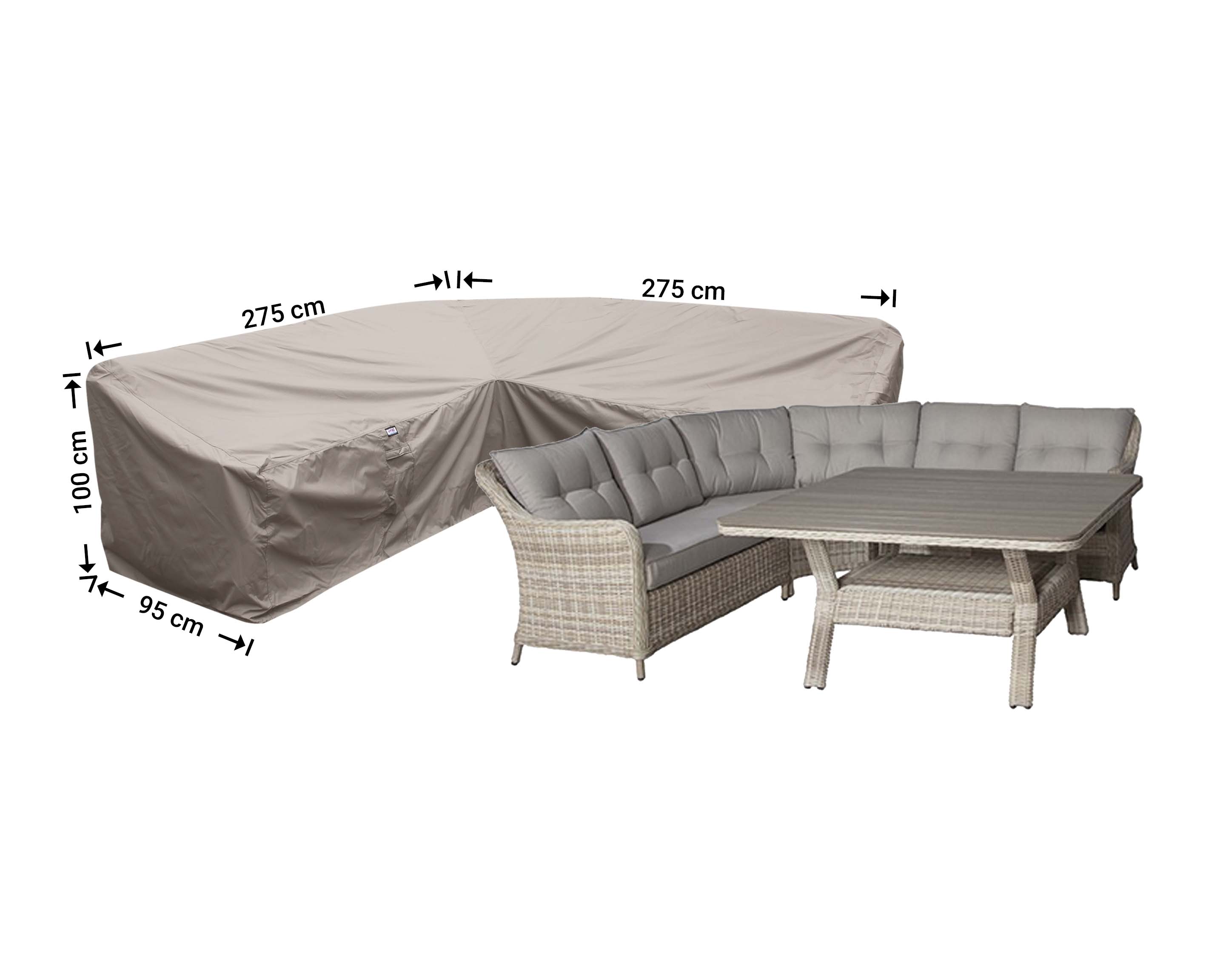 RDLHS275 Haveovertræktil høj L formet loungesæt 275 x 275 x 95 H: 100/65 cm