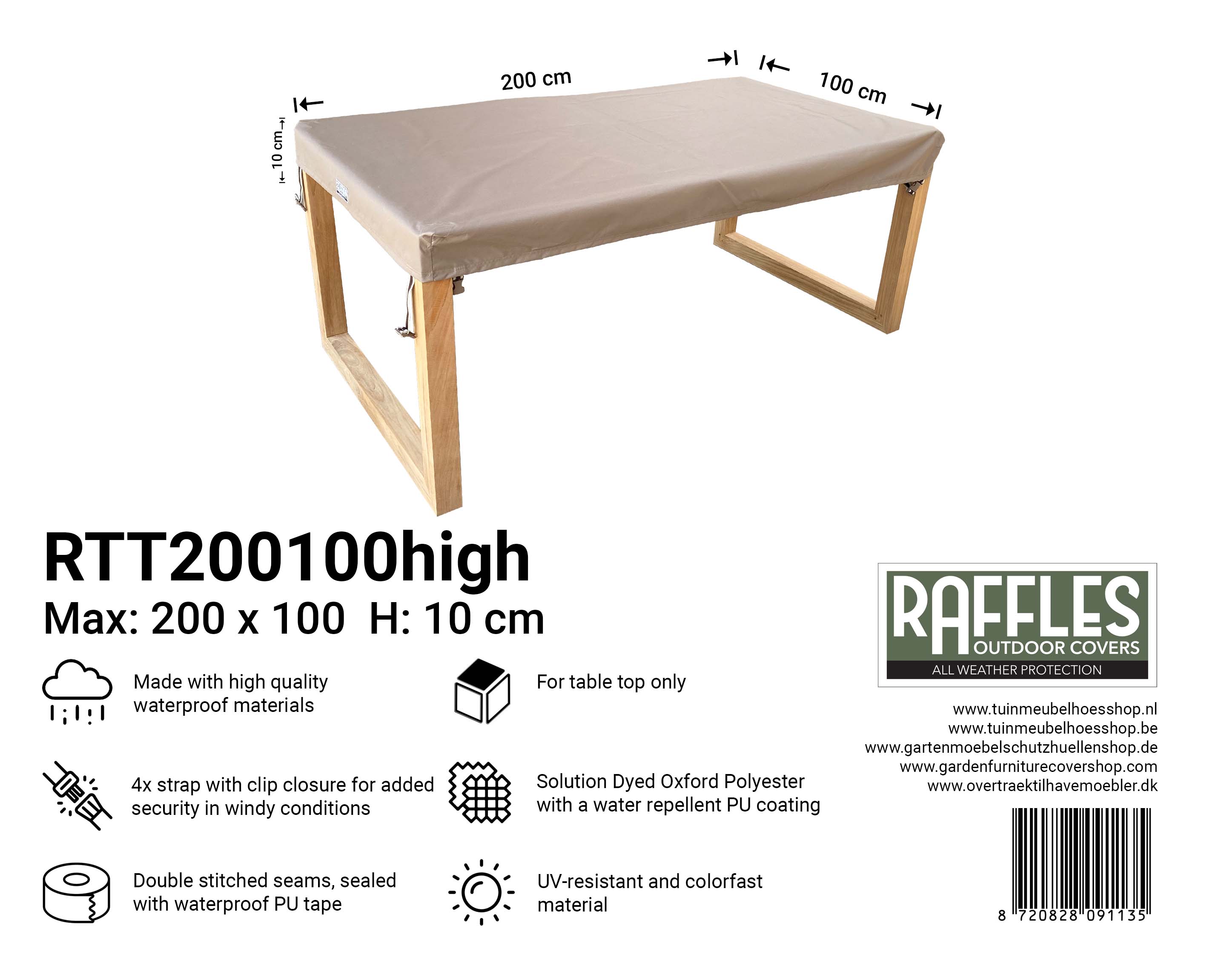 RTT200100high hoes tafelblad hoog 200 x 100 H: 10 cm