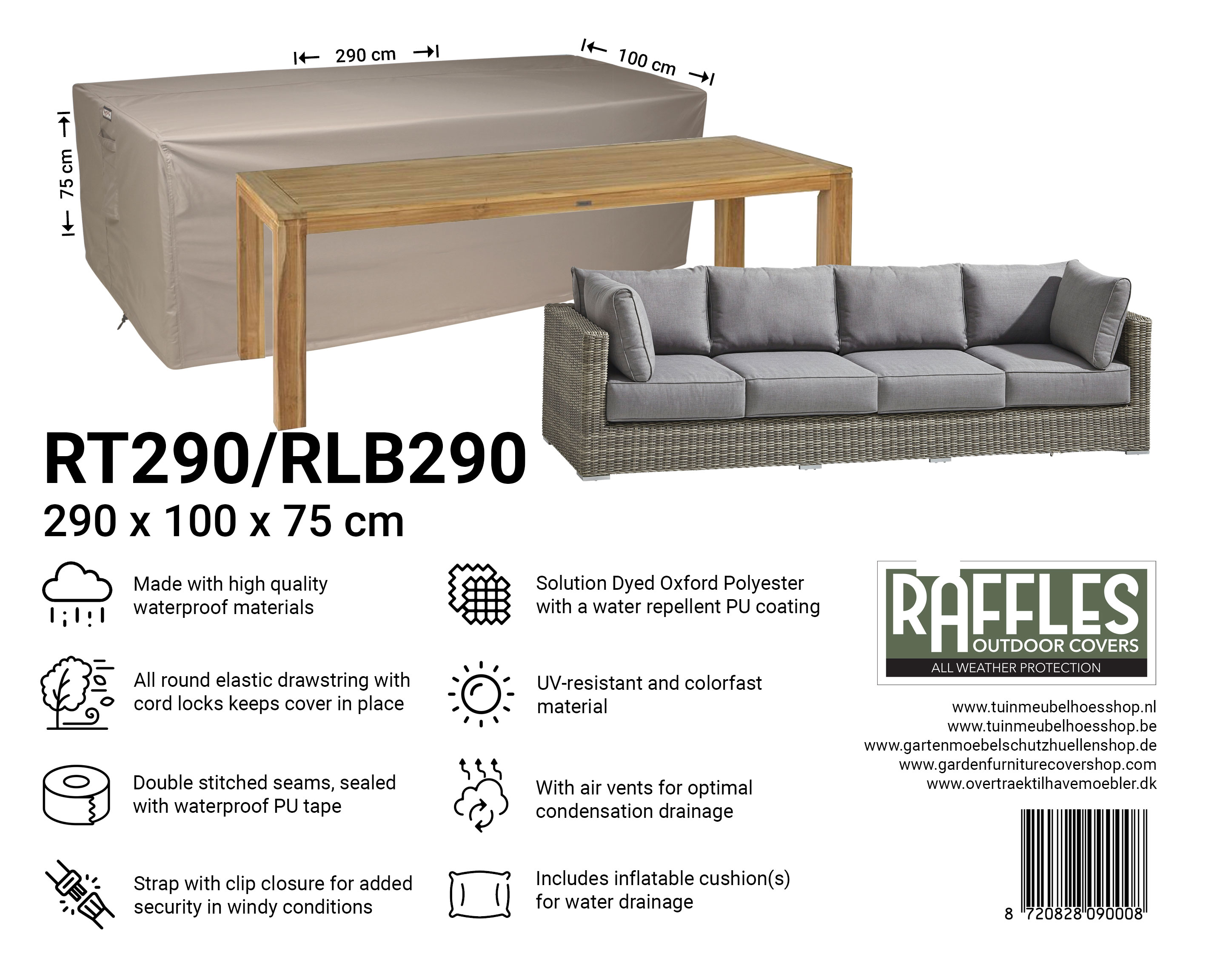 Overtræk til loungesofa 290 x 100 H: 75 cm Overtræk til loungesofa 290 x 100 H: 75 cm