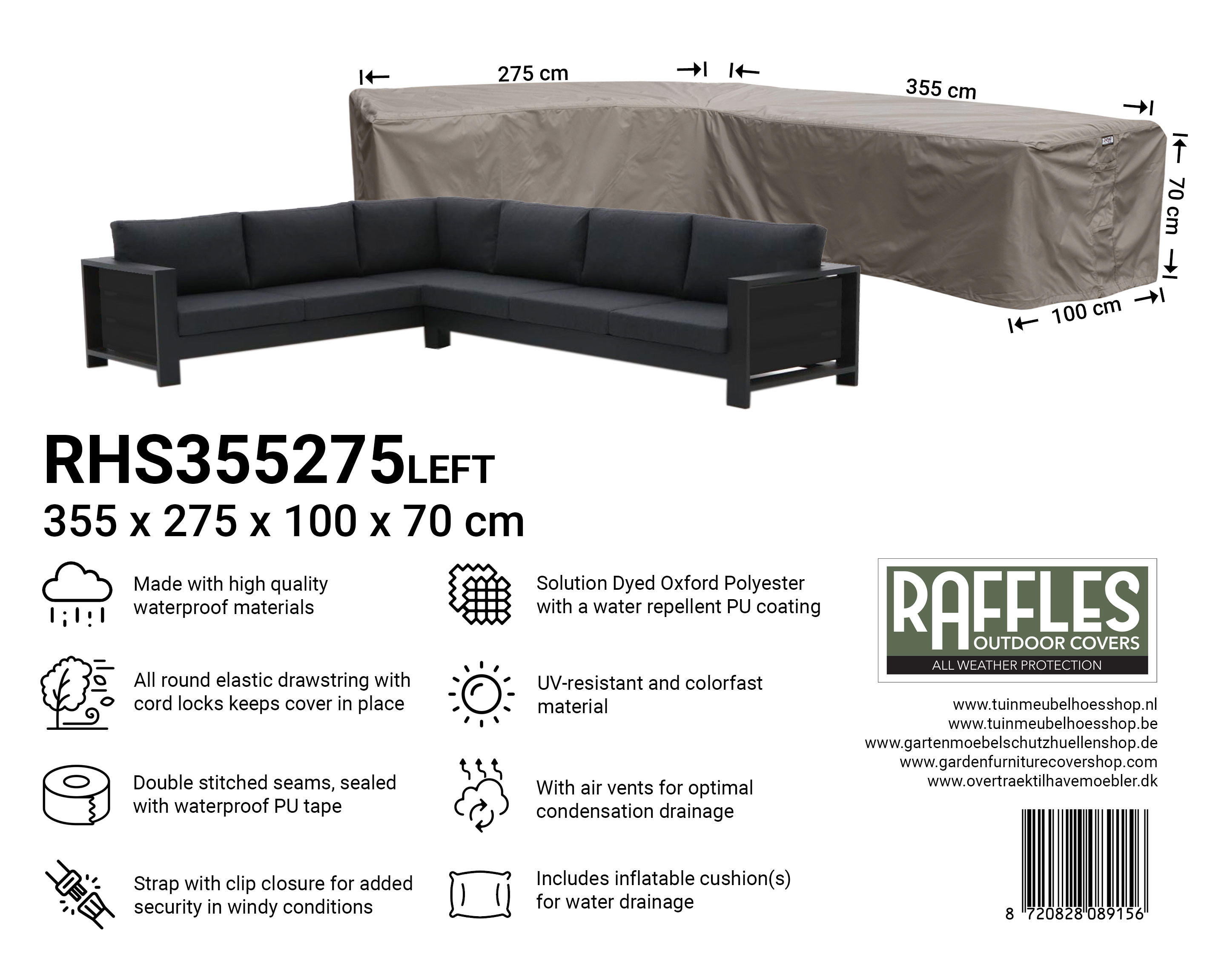 RHS355275left_8720828089156 RHS355275left hoekbank hoes 275 x 355 x 100 H: 70 cm