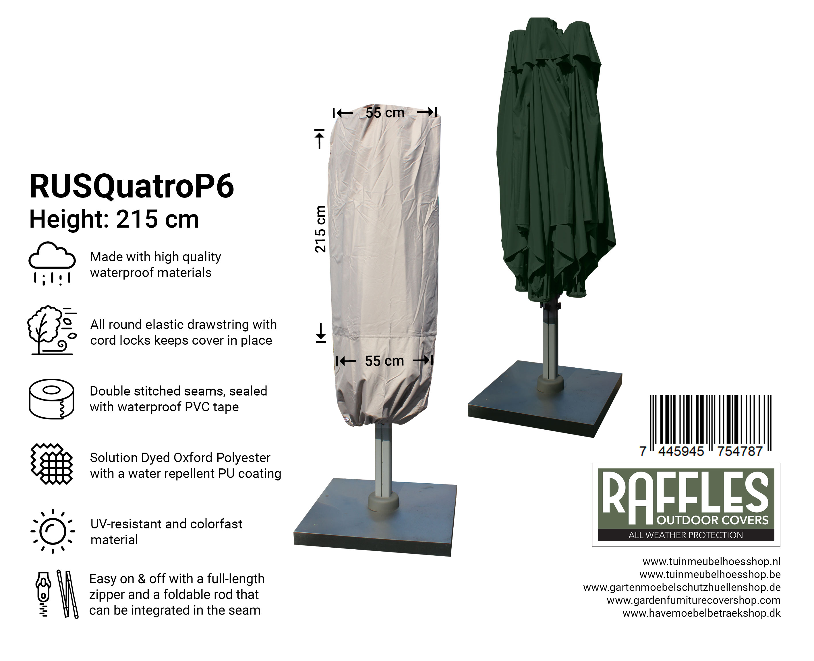 RUSQuatroP6 RUSQuatroP6 Beschermhoes horeca parasol 215 cm hoog