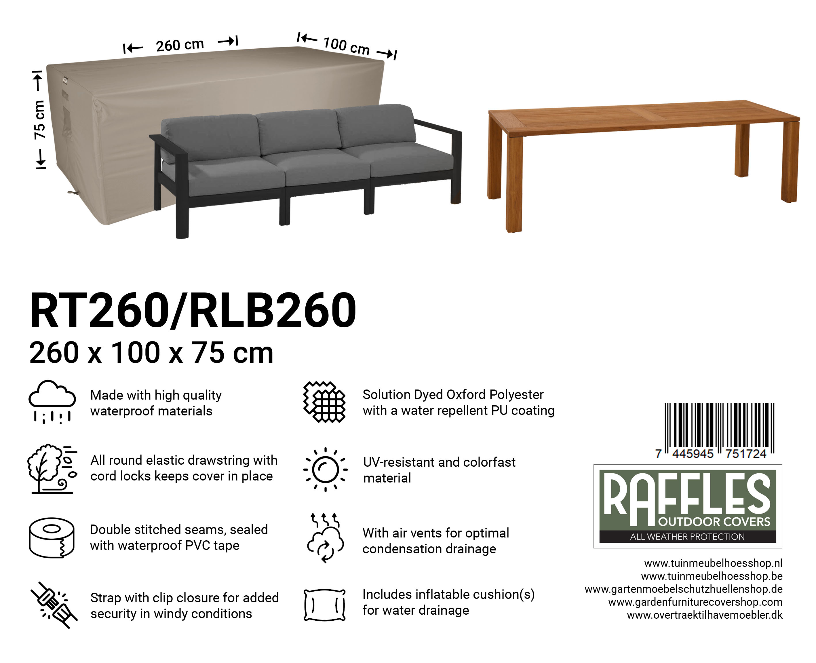 RT260-RLB260_7445945751724-7445945743767DgITLnSwsNWcR Møblerovertræk til havebord 260 x 100 H: 75 cm