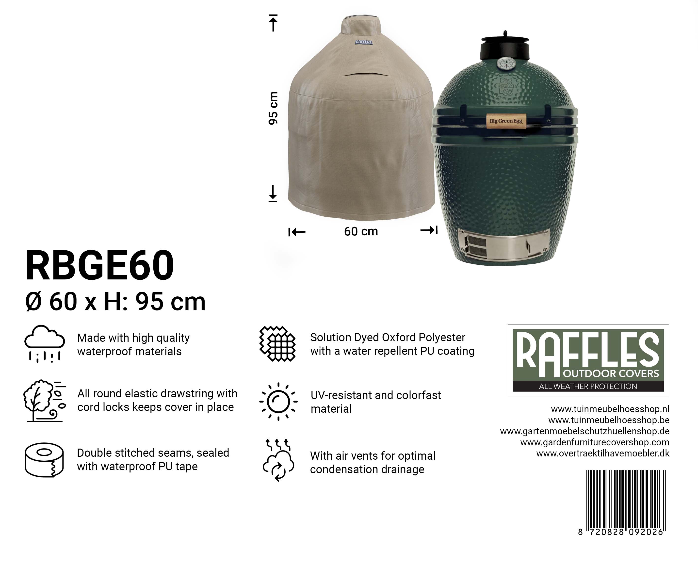 Overtræk, diameter 60 cm til Big Green Egg Medium eller Kamado