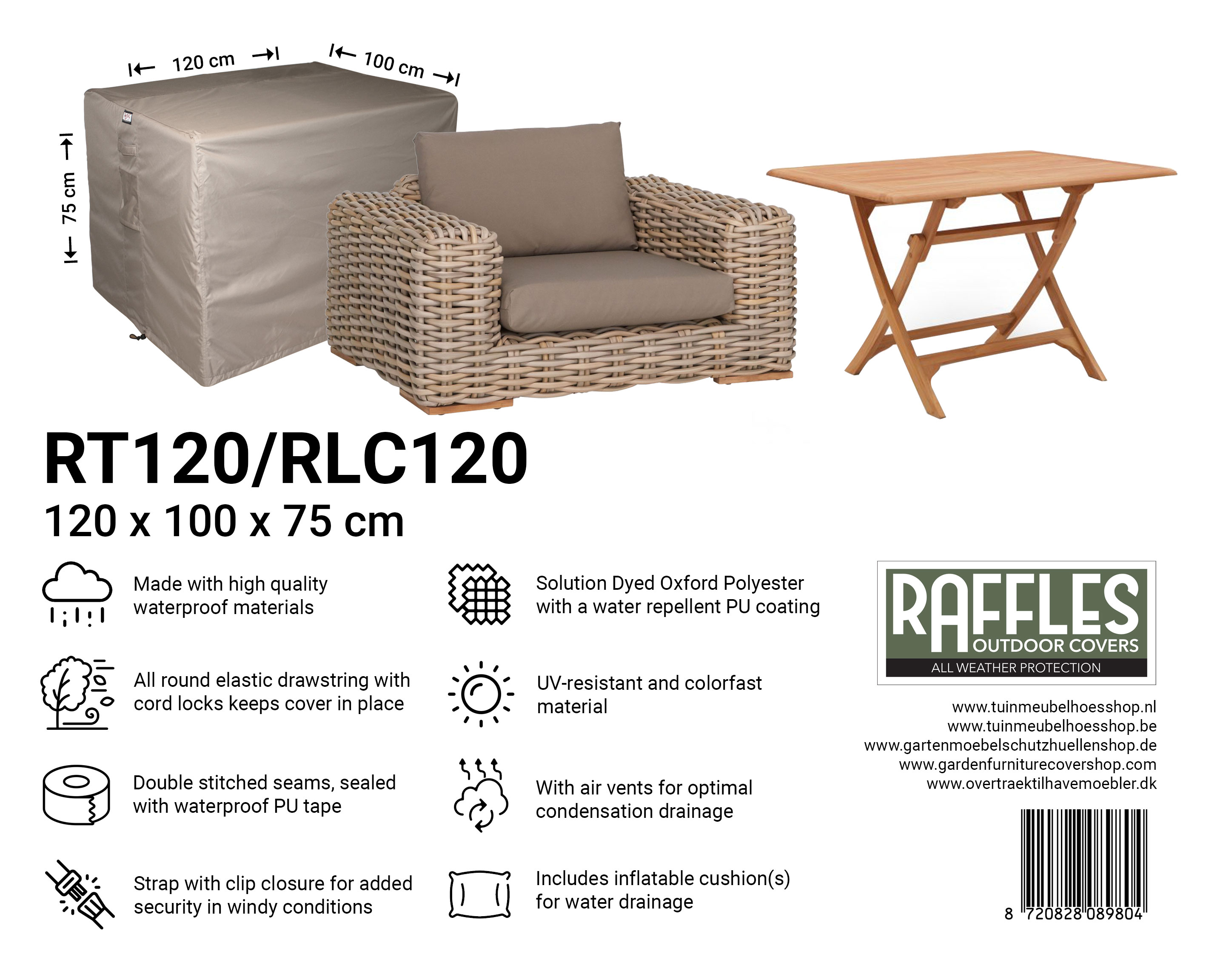 Møblerovertræk til havebord 120 x 100 H: 75 cm Møblerovertræk til havebord 120 x 100 H: 75 cm