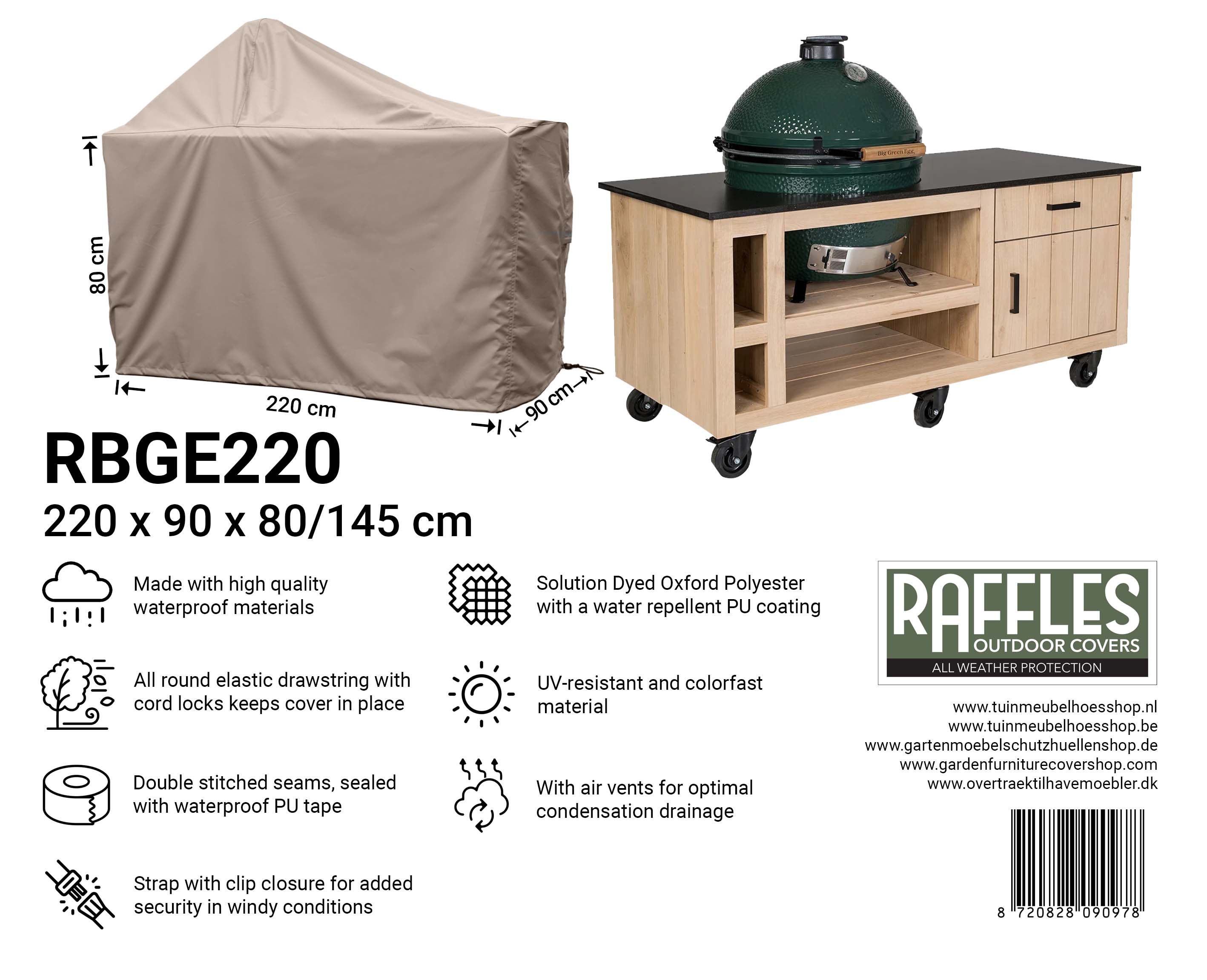 Overtræk til Big Green Egg plus bord 220 x 90 H: 80 / 145 cm Overtræk til Big Green Egg plus bord 220 x 90 H: 80 / 145 cm