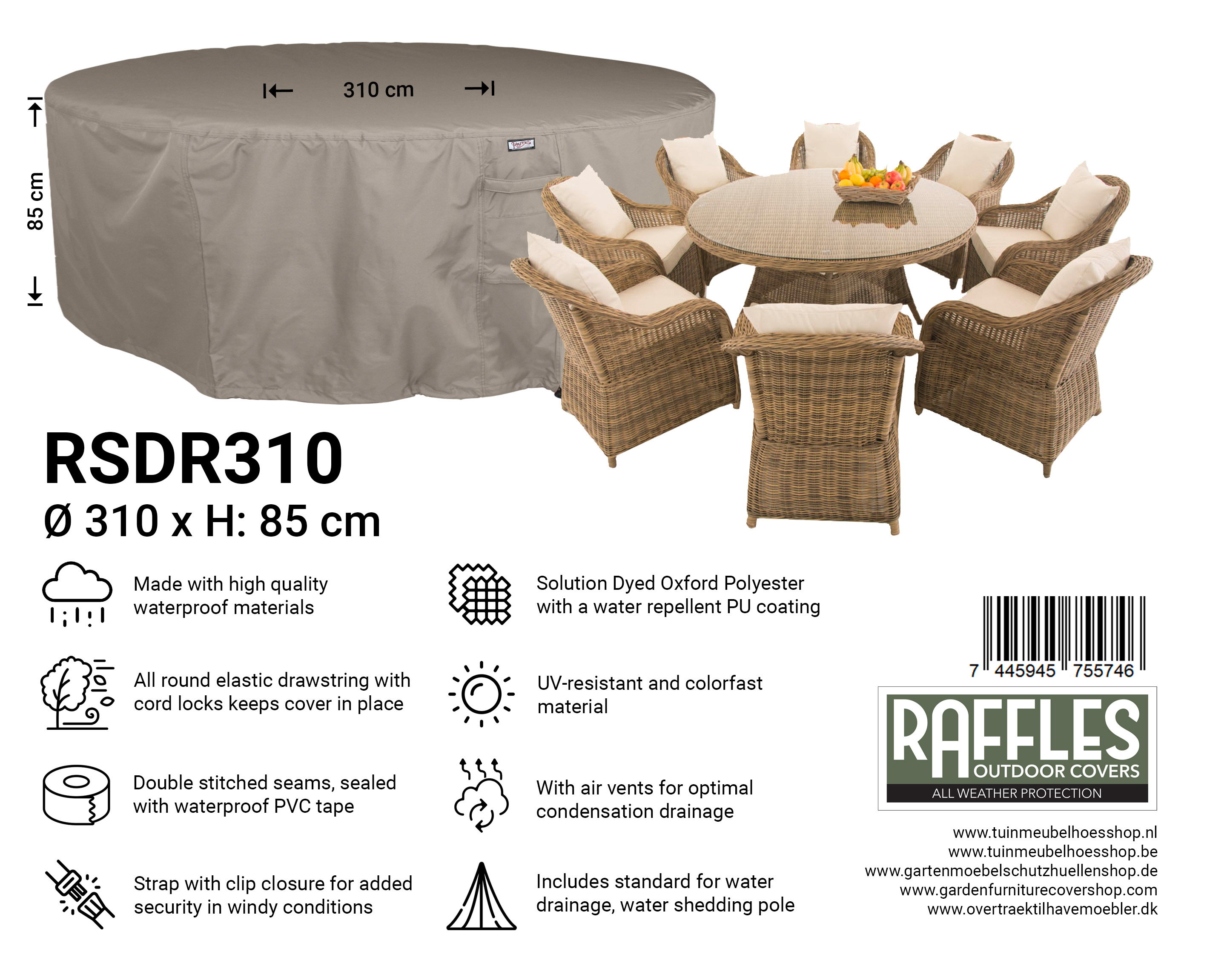 RDSR310 grote ronde tafel hoes Ø 310 H: 85 cm