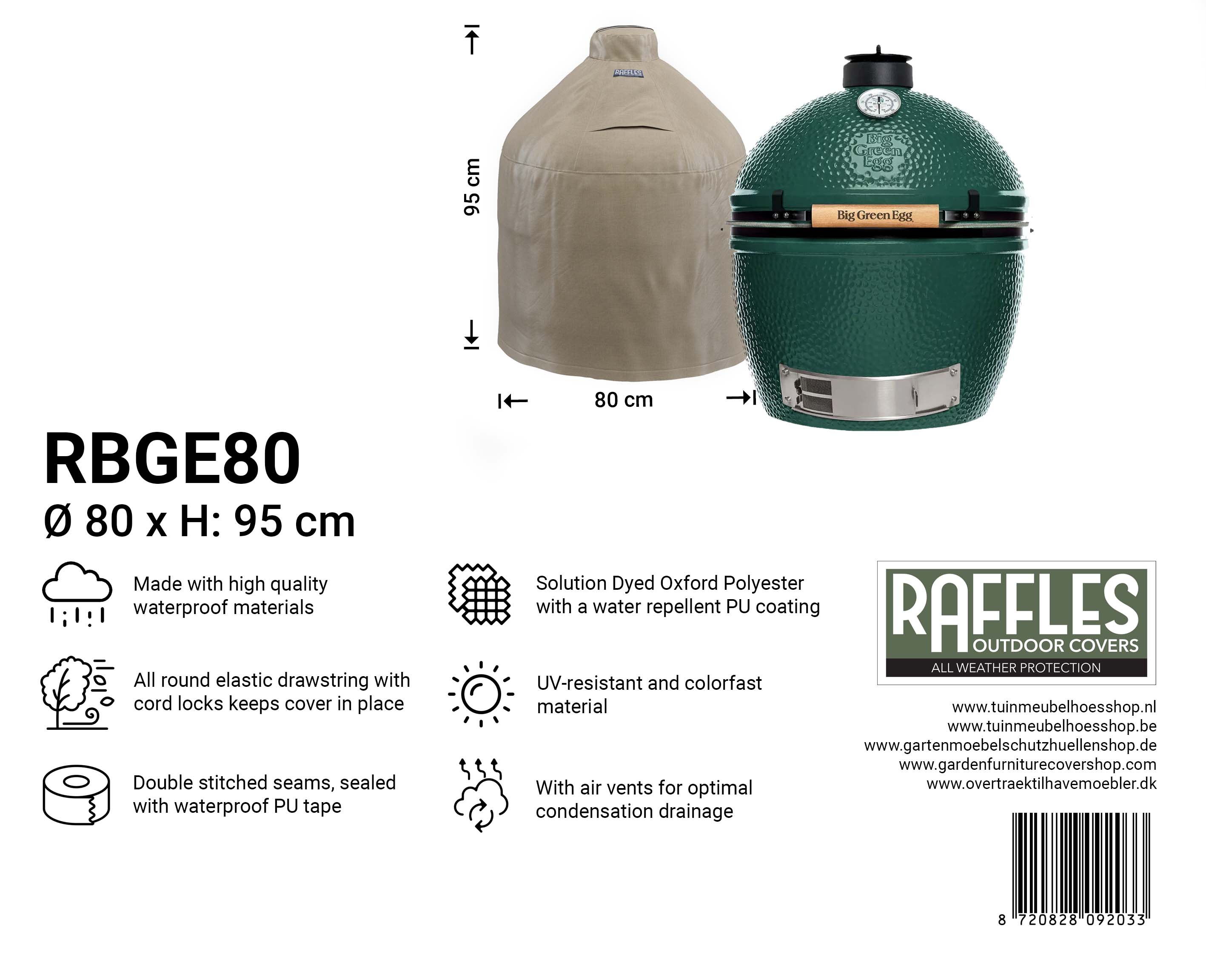 Kamado-betræk Ø: 80 H: 95 cm, Big Green Egg Large og XLarge