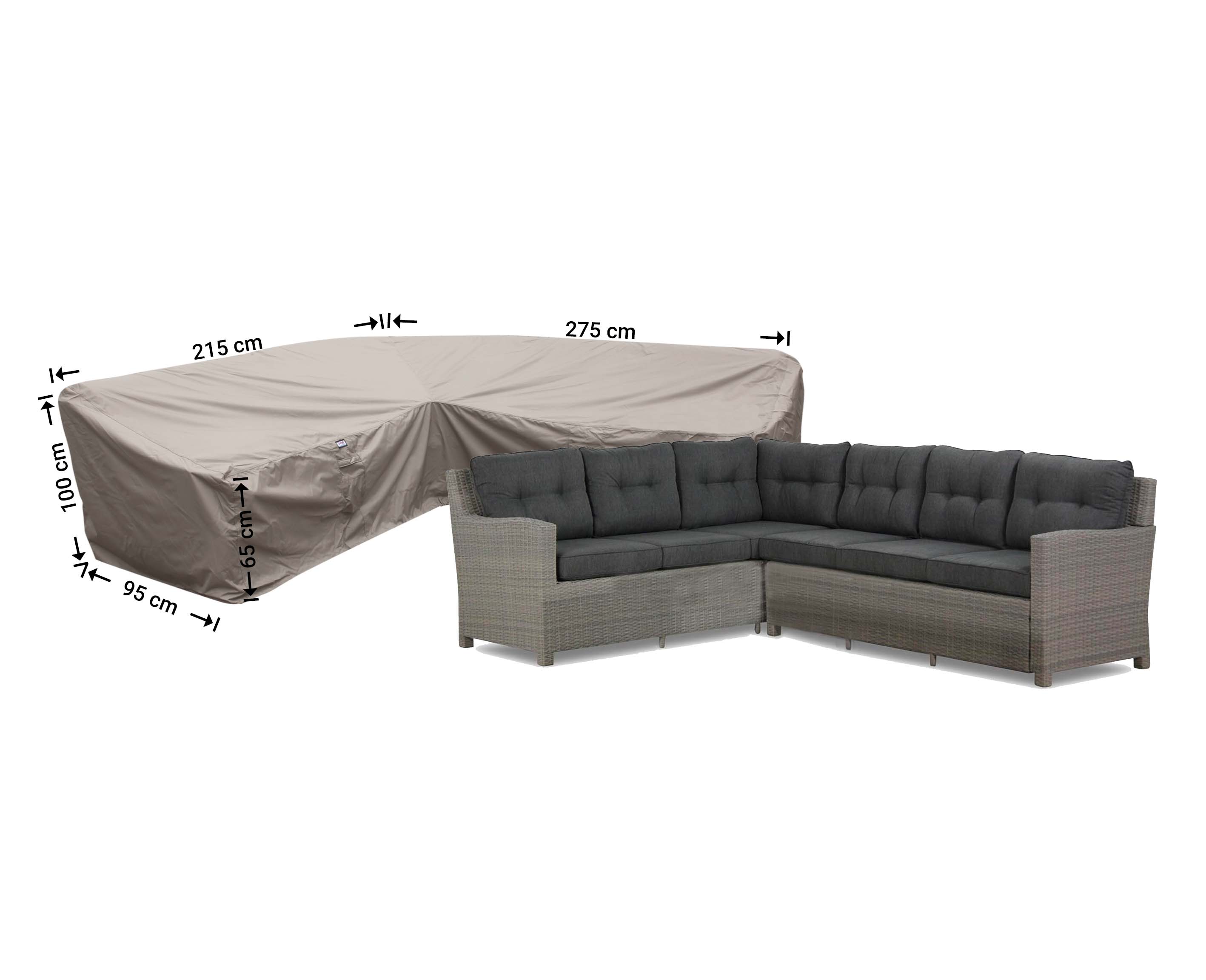 RDLHS275215left_bank-hoes Betræk til høj L formet loungesæt 275 x 215 x 95 H: 100/65 cm