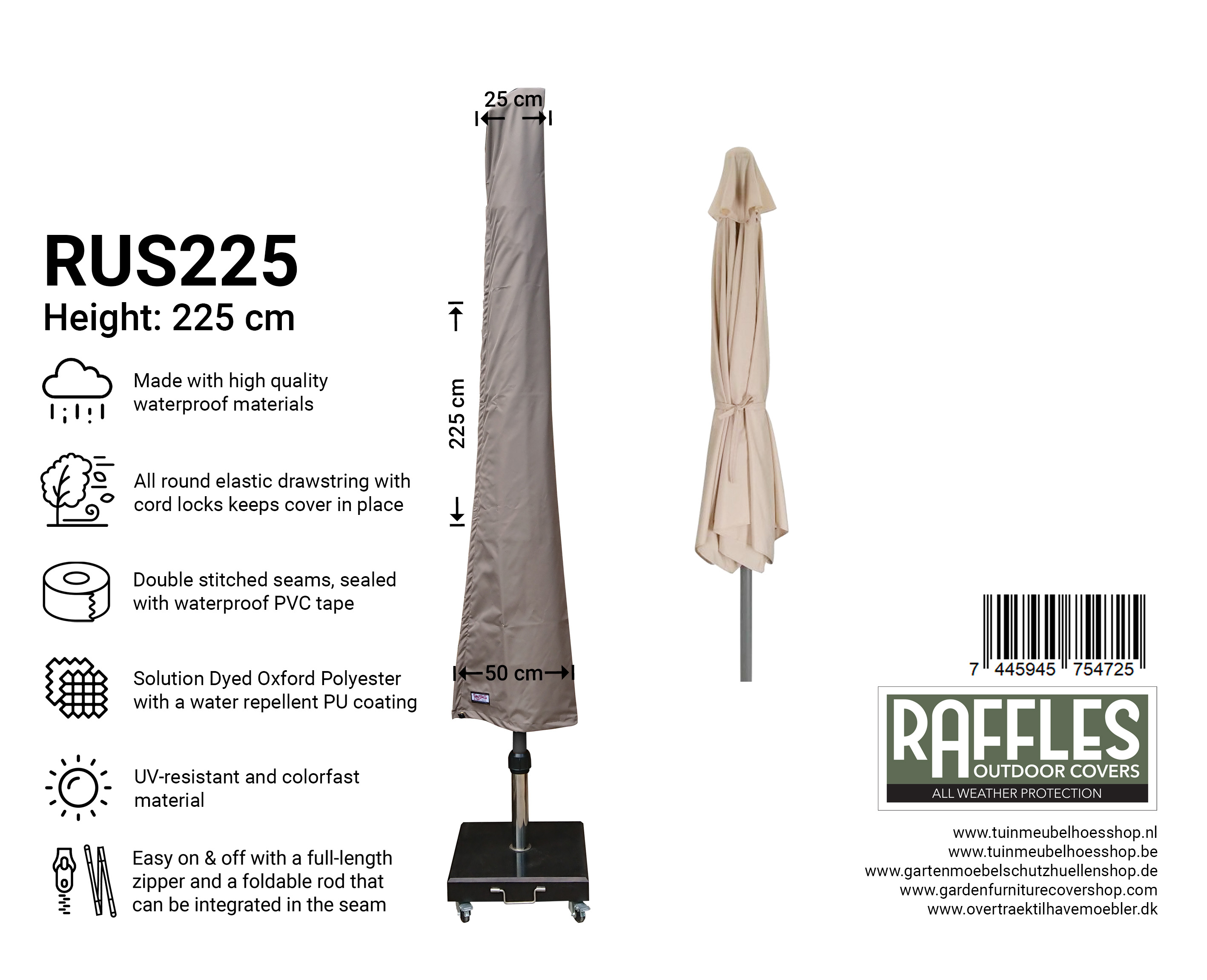 RUS225_7445945754725 Raffles Cover parasolhoes 225 cm