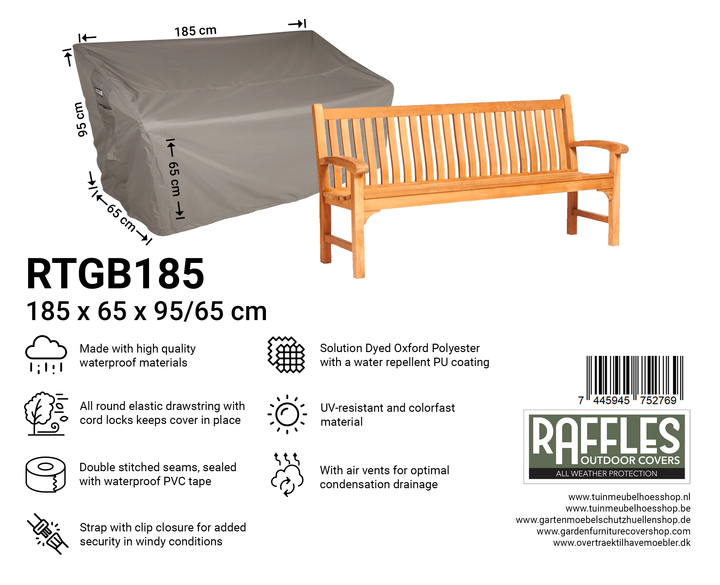 RTGB185_7445945752769 RTGB185 hoes tuinbank 185 x 65 H: 95/65 cm