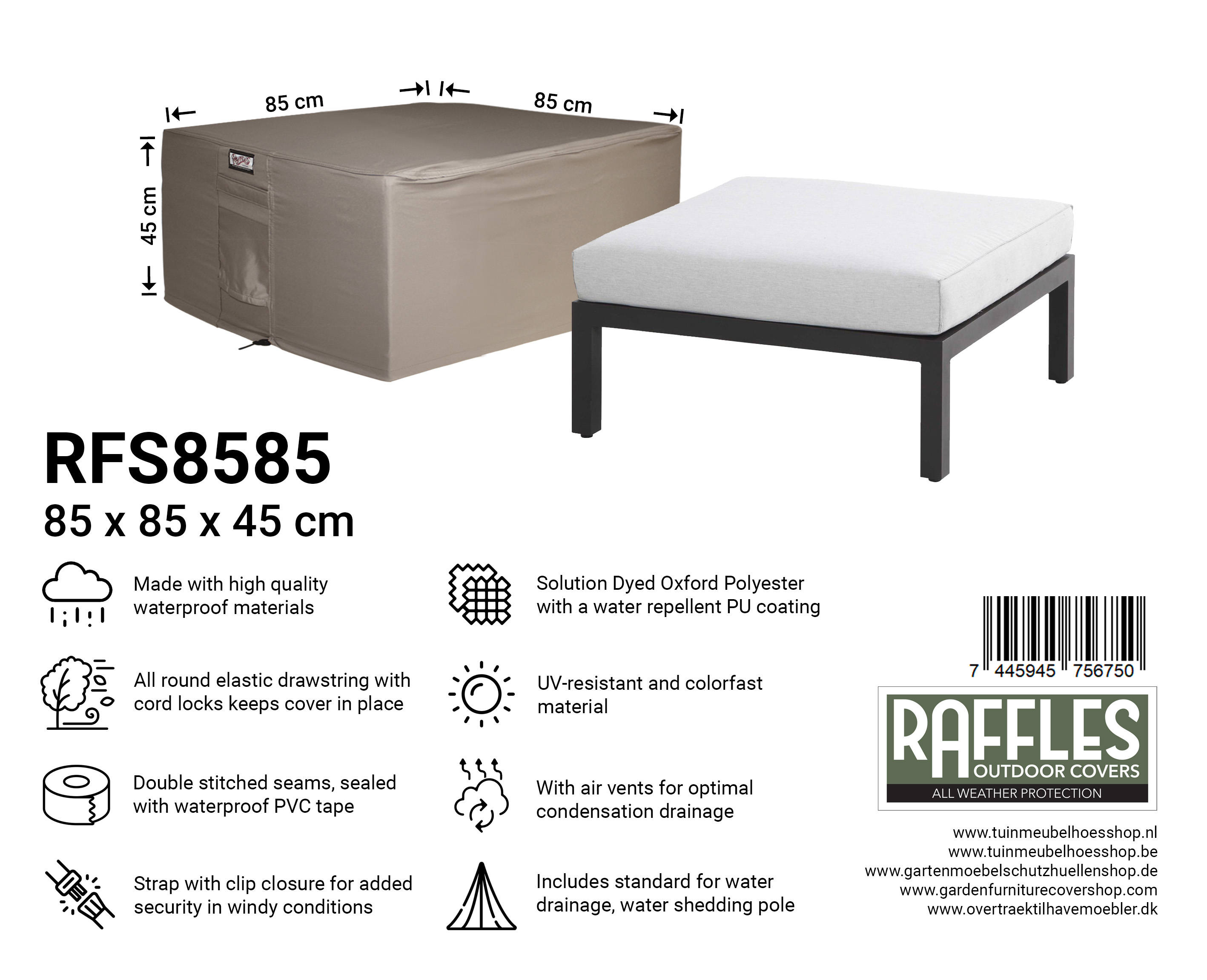 RFS8585_7445945756750 RFS8585 hoes voor hocker 85 x 85 H: 45 cm